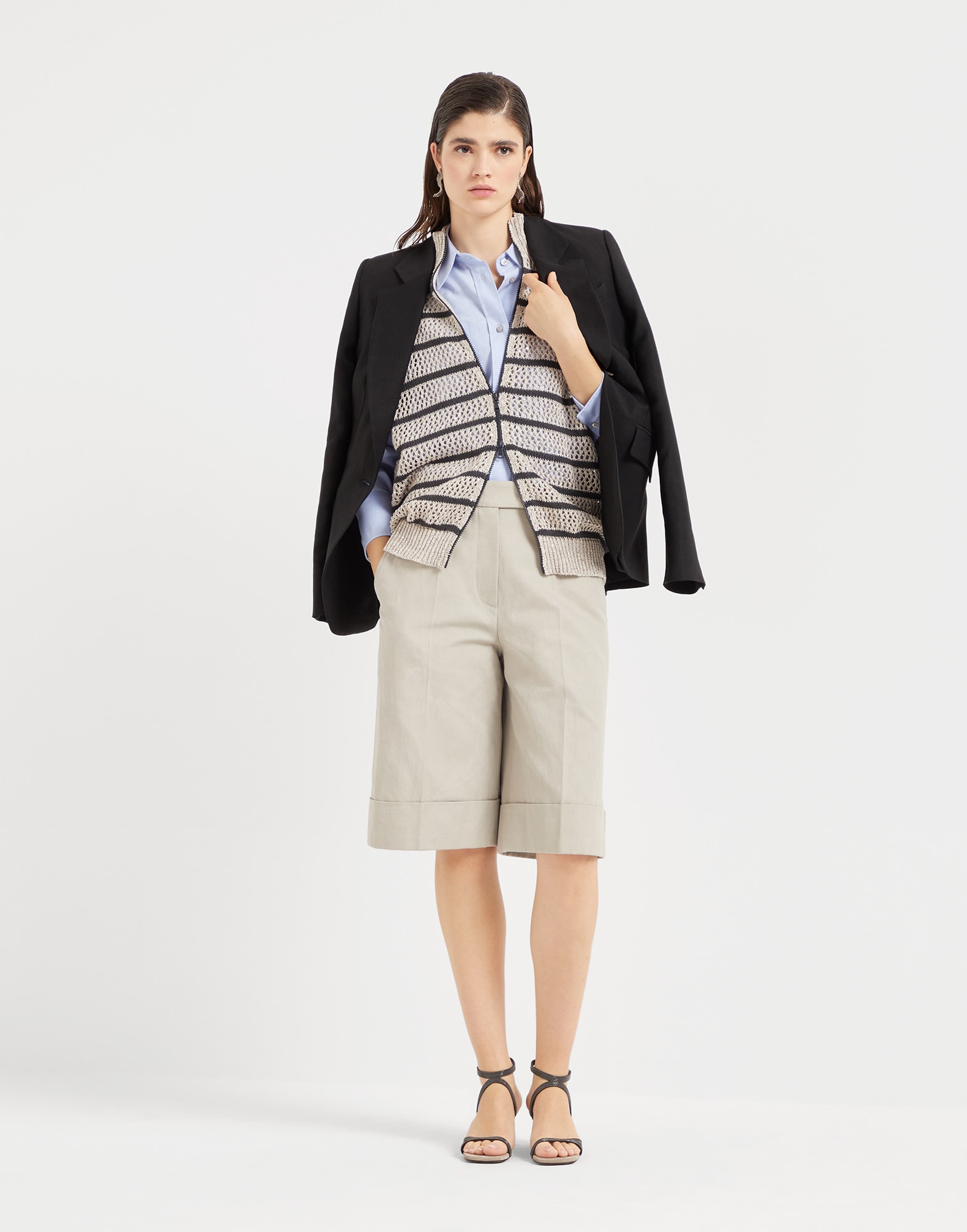 Dazzling Net cardigan for Woman in Light Grey | Brunello Dazzling Net cardigan for Woman in Light Grey | Brunello