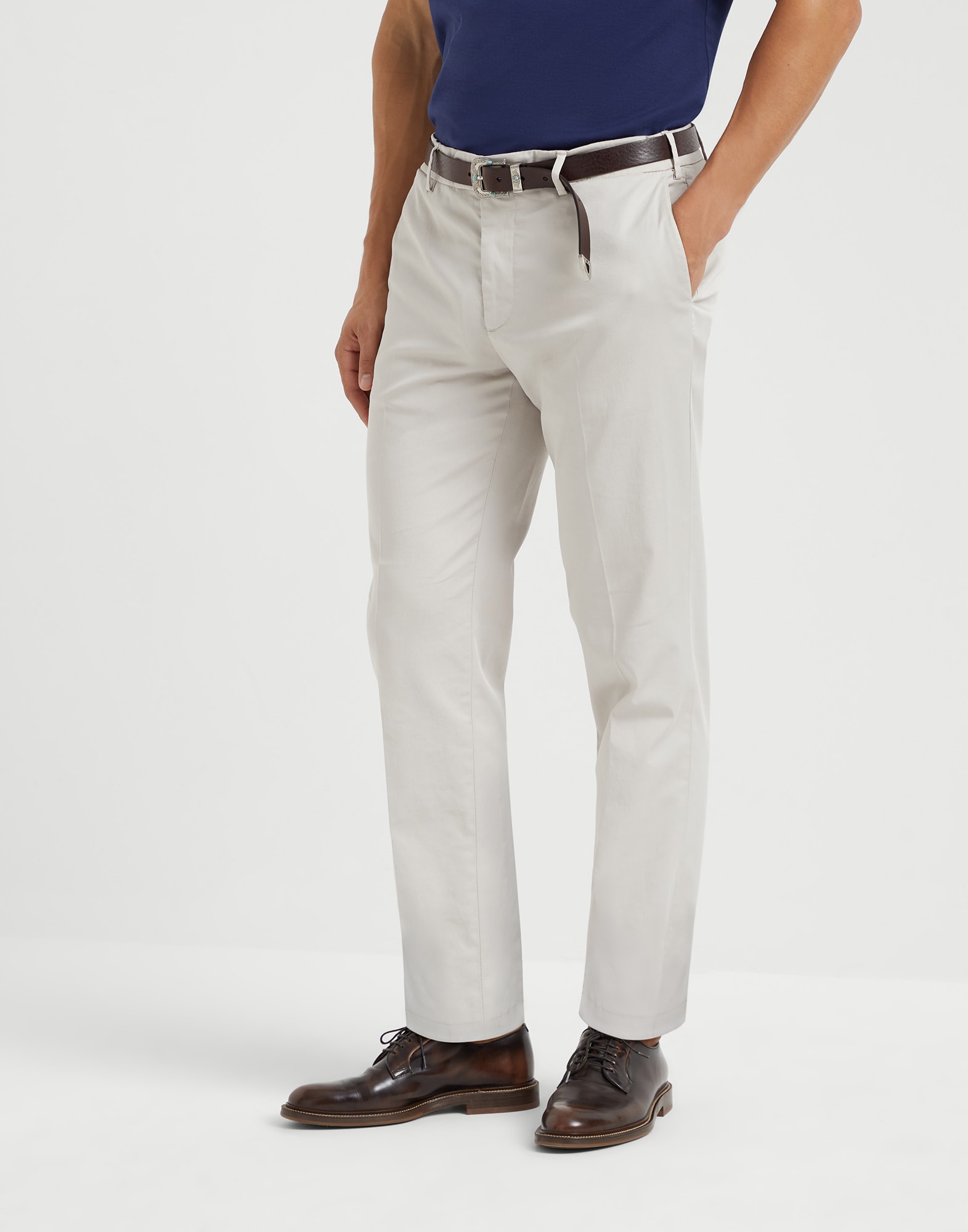Gabardine garment dyed trousers for Man in Khaki | Brunello Gabardine garment dyed trousers for Man in Khaki | Brunello
