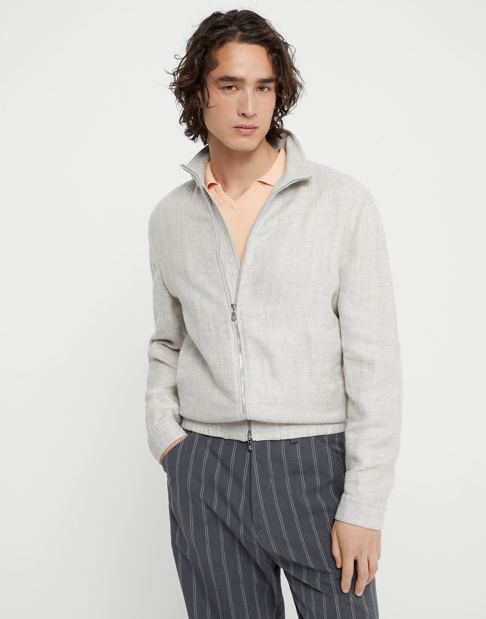 Diagonal twill bomber jacket for Man in Light Grey Diagonal twill bomber jacket for Man in Light Grey