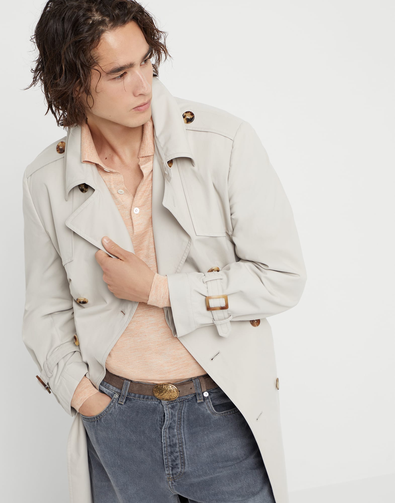 Water-resistant trench coat for Man in Cool Beige | Brunello Water-resistant trench coat for Man in Cool Beige | Brunello