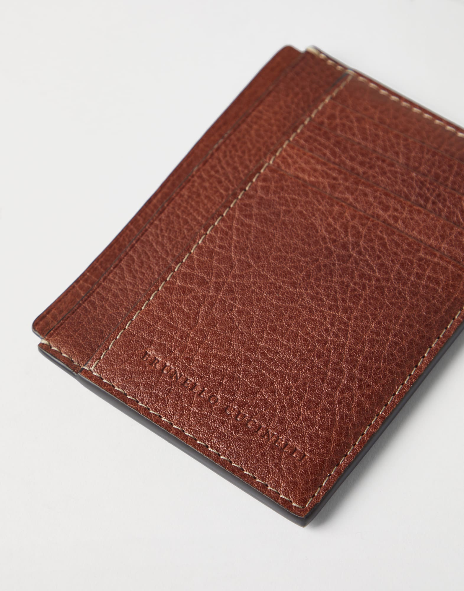 Calfskin card case for Man in Copper | Brunello Cucinelli Calfskin card case for Man in Copper | Brunello Cucinelli