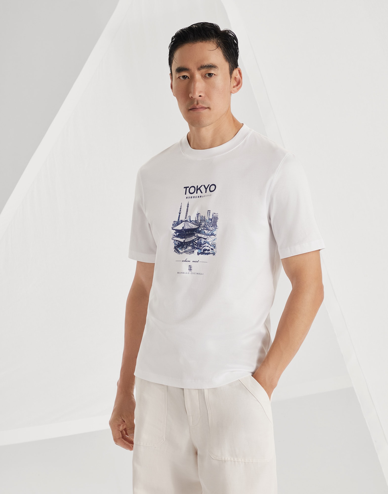 ☆シンプルに 高品質☆ Brunello Cucinelli Cotton T Shirt T-shirt with print for Man in White | Brunello Cucinelli