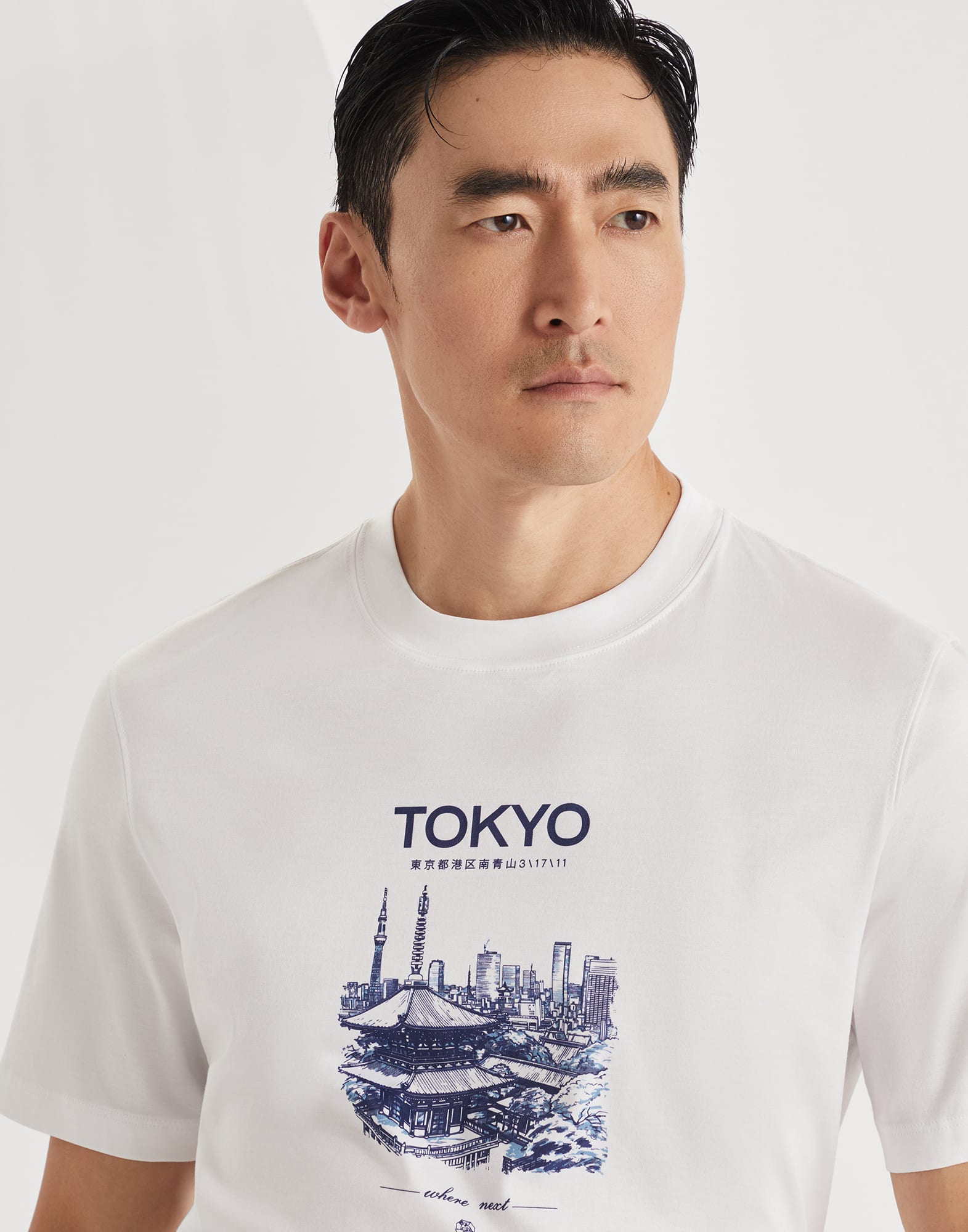 T-shirt with print for Man in White | Brunello Cucinelli T-shirt with print for Man in White | Brunello Cucinelli