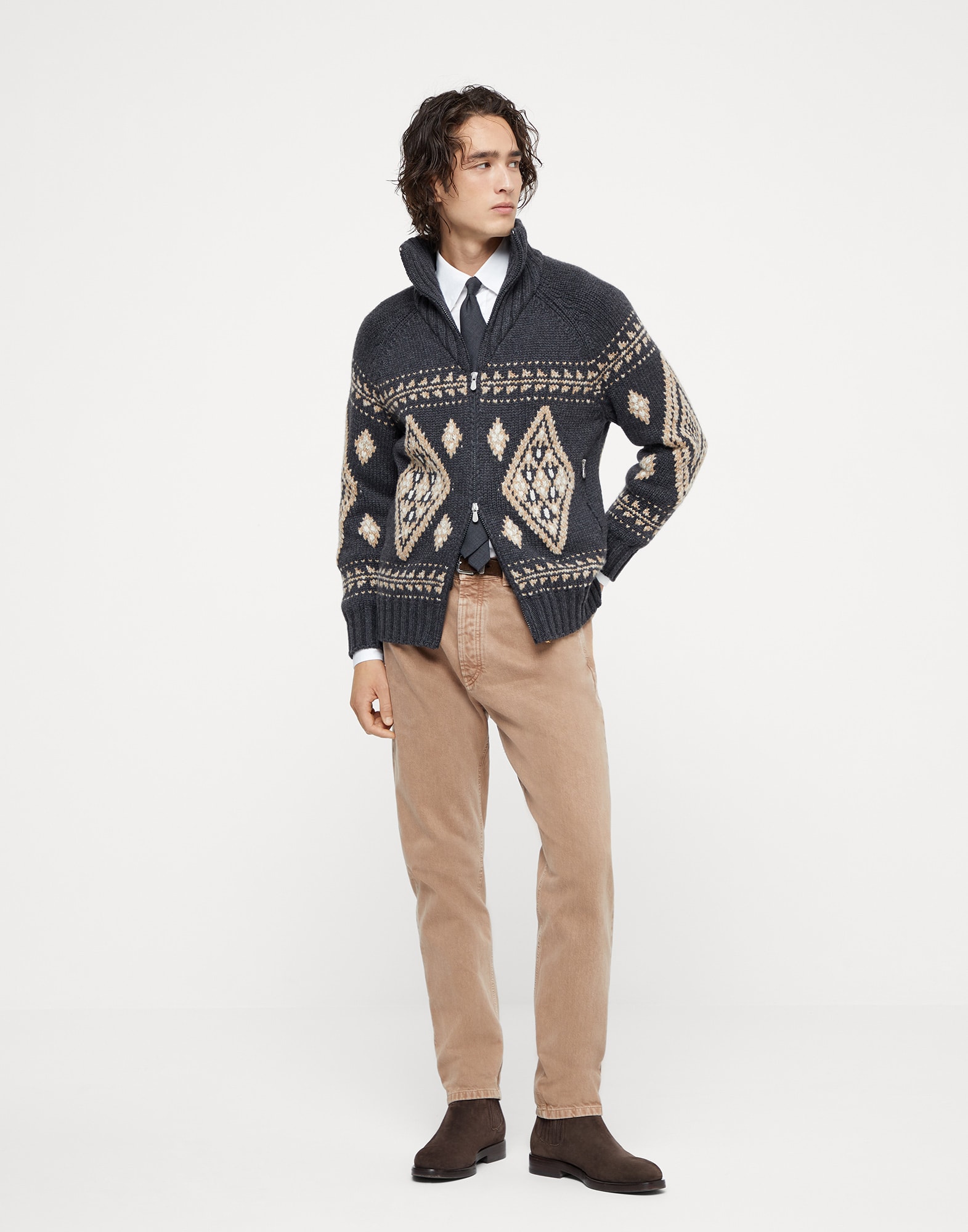 Cashmere Jacquard cardigan (242MA2301406CII73) for Man