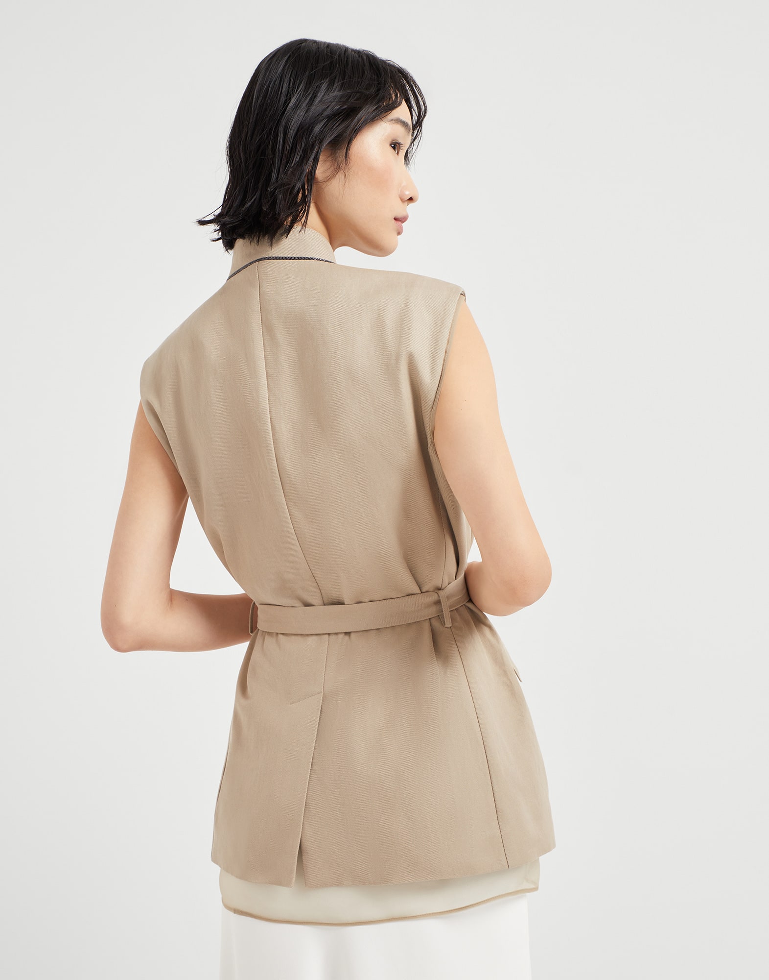 Vest with monili for Woman in Cool Beige | Brunello Cucinelli Vest with monili for Woman in Cool Beige | Brunello Cucinelli