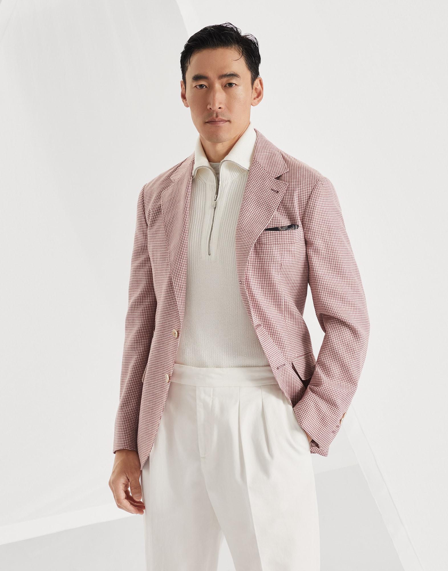 Houndstooth deconstructed blazer for Man in Red | Brunello Houndstooth deconstructed blazer for Man in Red | Brunello