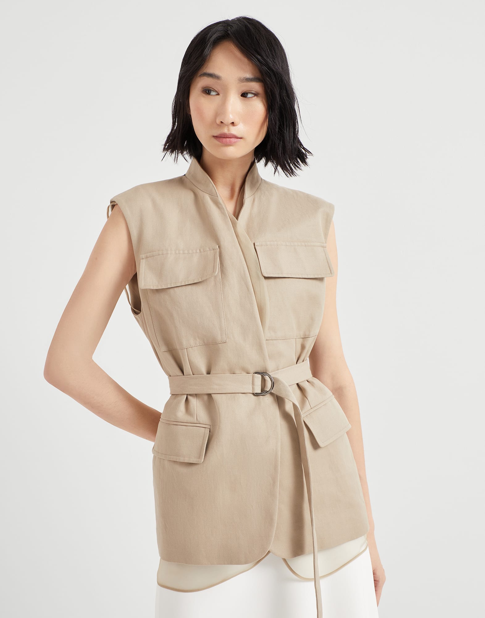 Vest with monili for Woman in Cool Beige | Brunello Cucinelli Vest with monili for Woman in Cool Beige | Brunello Cucinelli