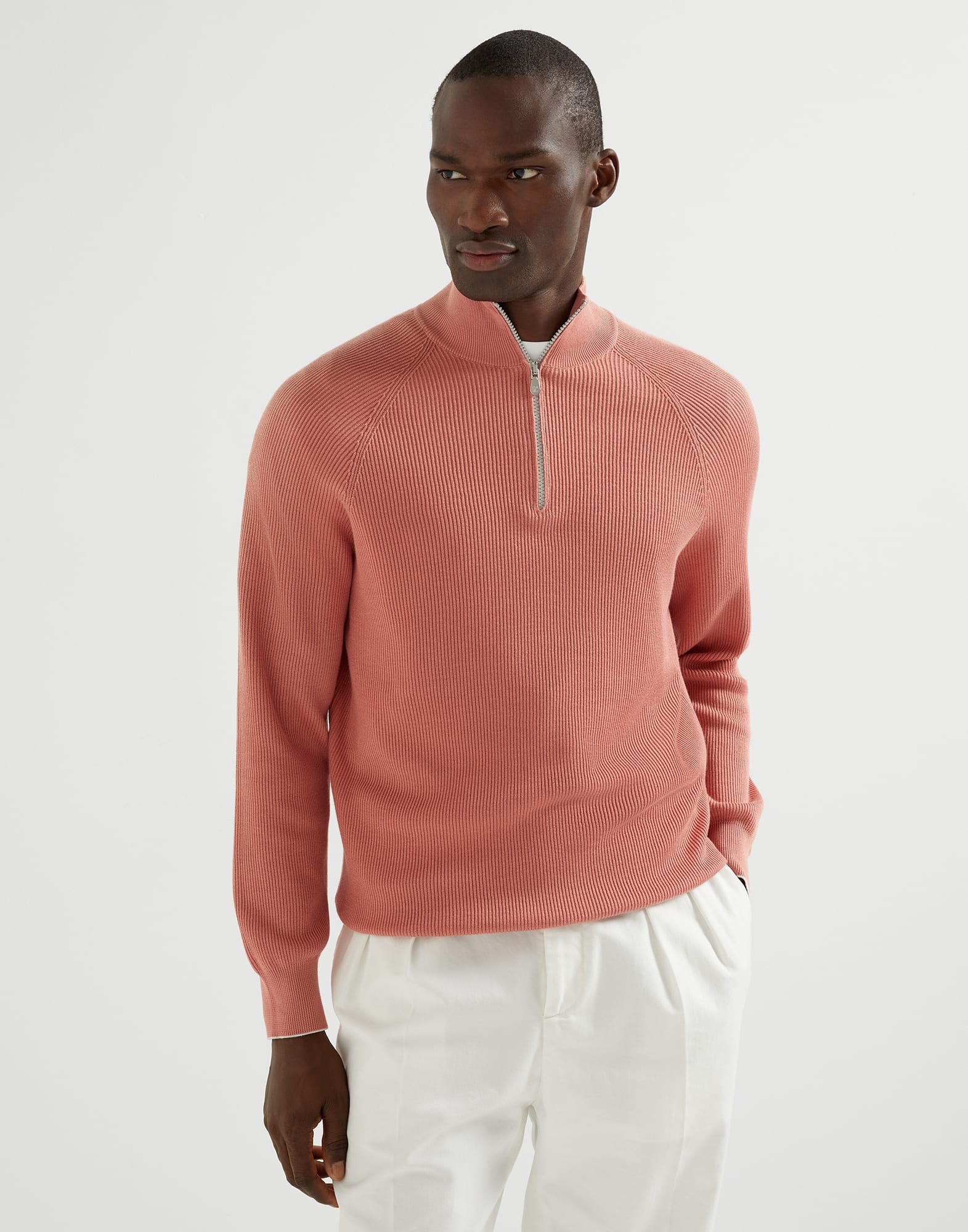 Cotton sweater for Man in Pink Grapefruit Brunello Cucinelli