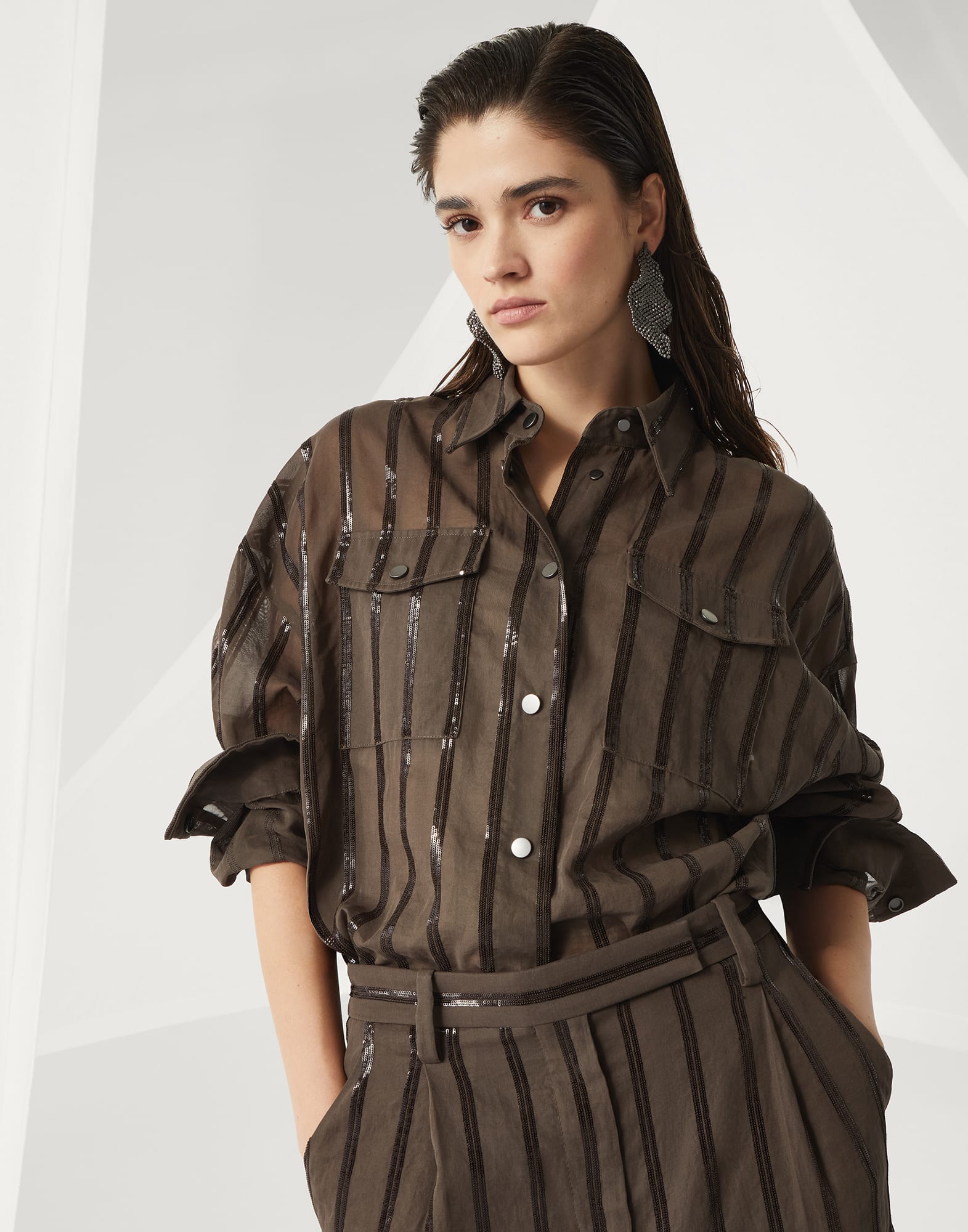 Dazzling Embroidery outerwear Chocolate Woman - Brunello Cucinelli