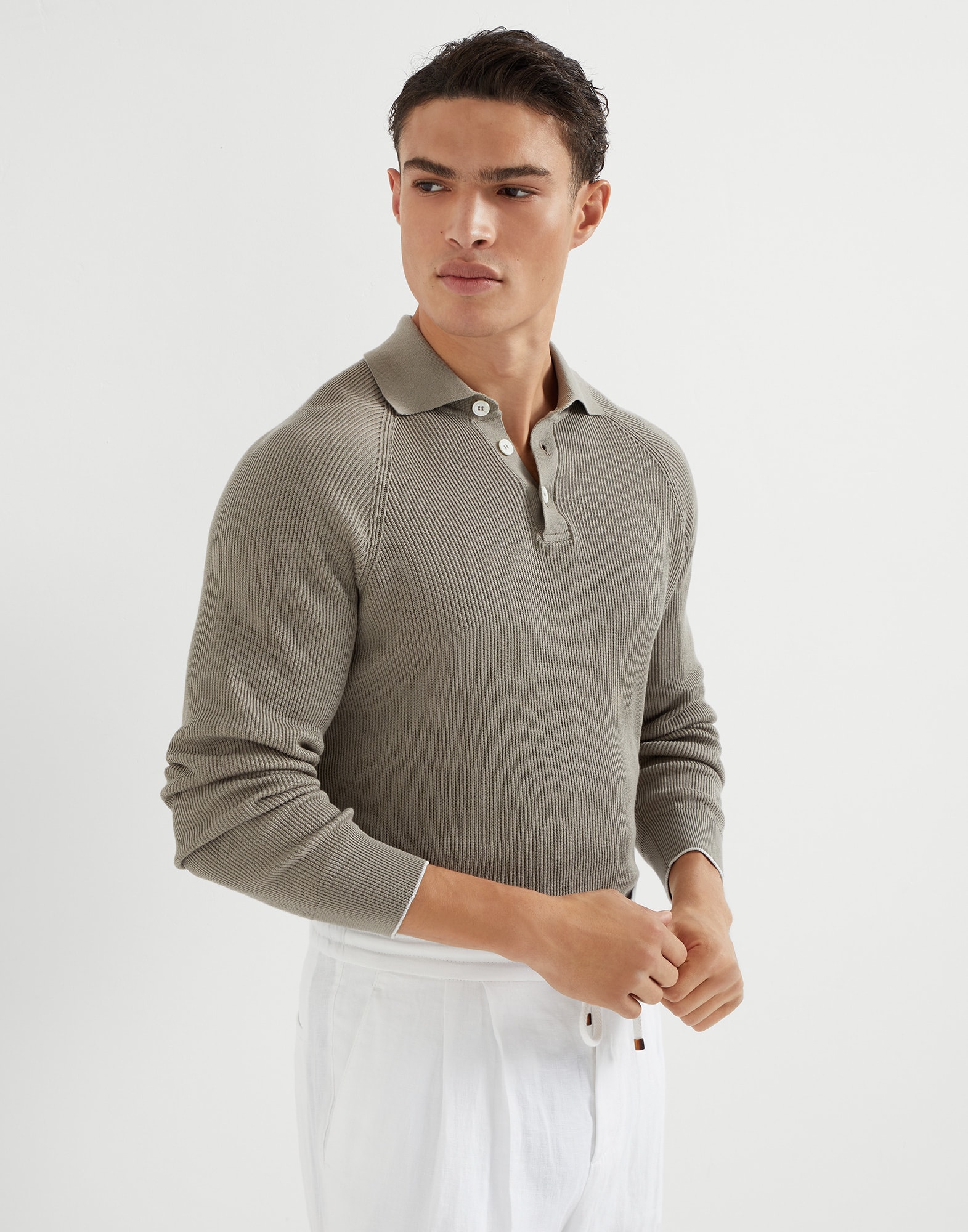 Polo-style sweater Khaki Man - Brunello Cucinelli