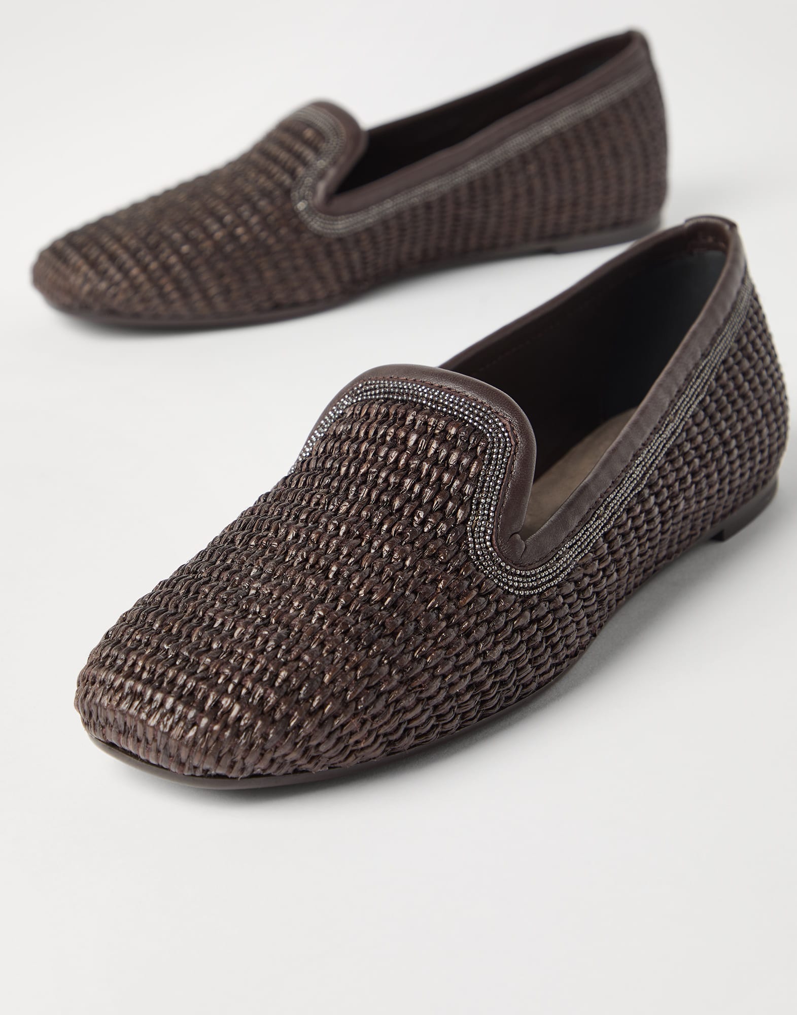 Slipper with monili for Woman in Brown | Brunello Cucinelli Slipper with monili for Woman in Brown | Brunello Cucinelli