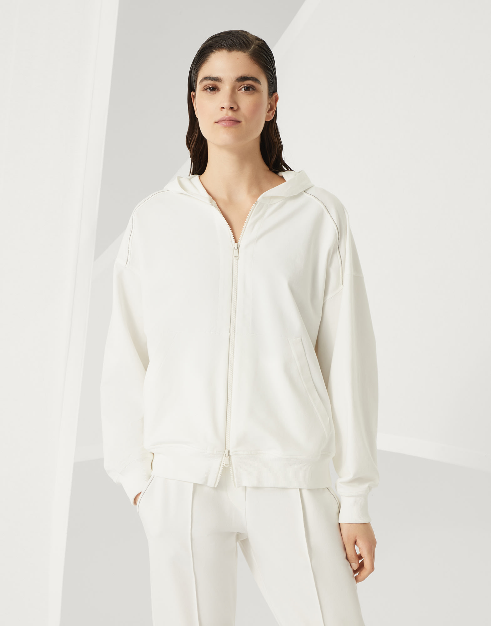 Lightweight French terry sweatshirt for Woman in White Brunello