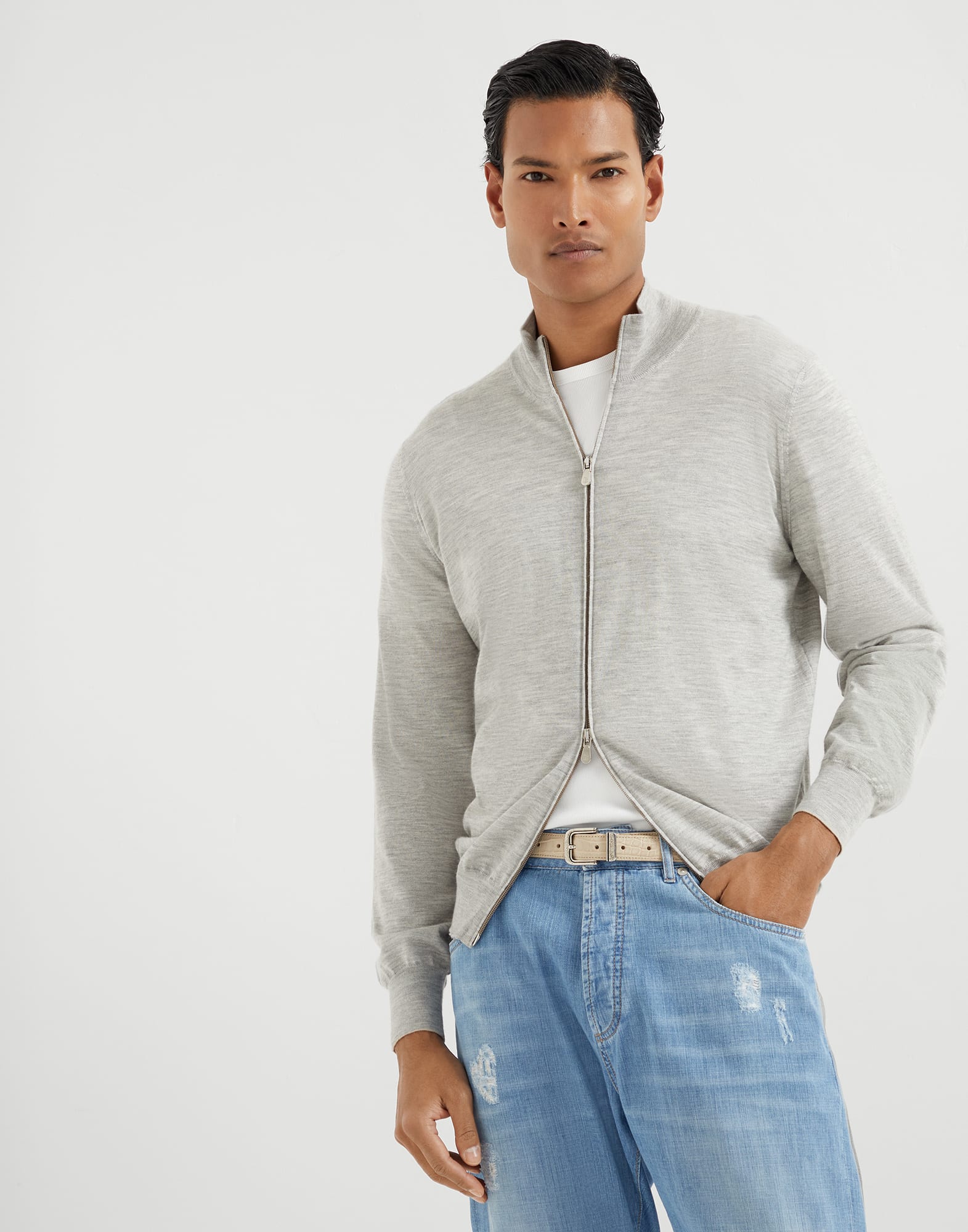 ブルネロクチネリ カーディガン ジップアップ カシミヤシルク 44 ブルネロクチネリ カーディガン ジップアップ カシミヤシルク 44