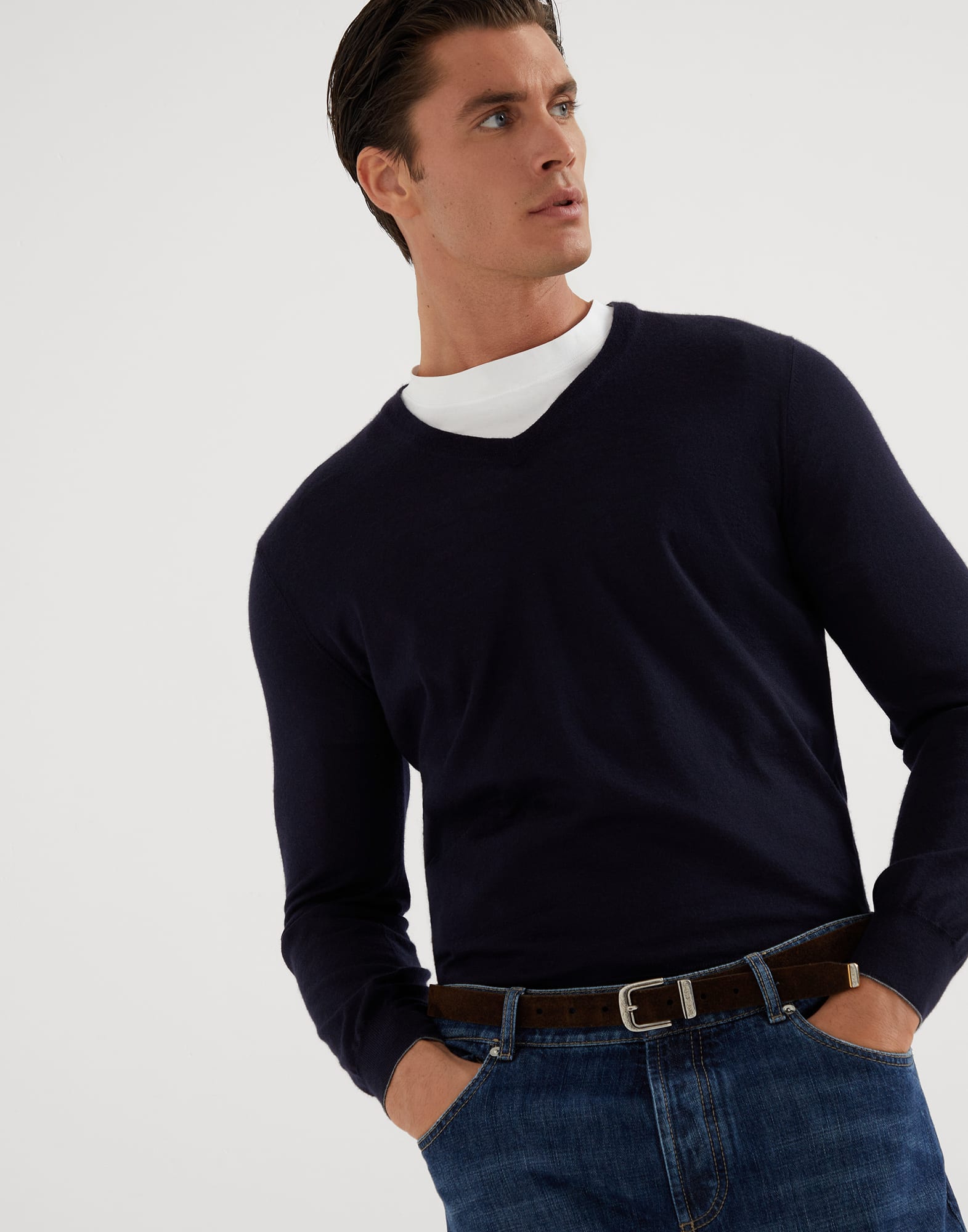 Cashmere and silk sweater Navy Blue Man - Brunello Cucinelli