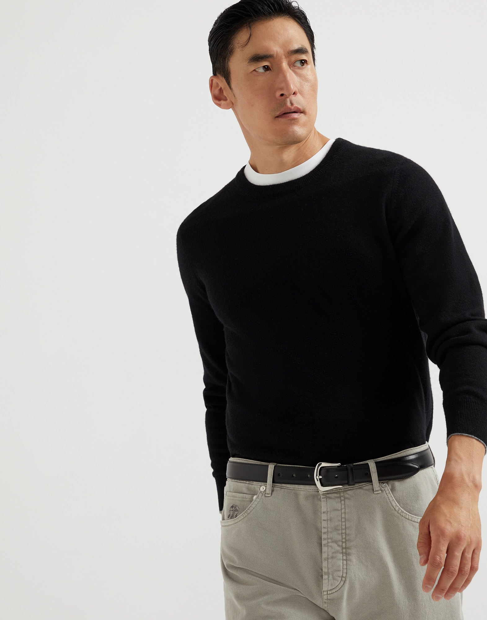 Cashmere sweater for Man in Azure | Brunello Cucinelli Cashmere sweater for Man in Azure | Brunello Cucinelli