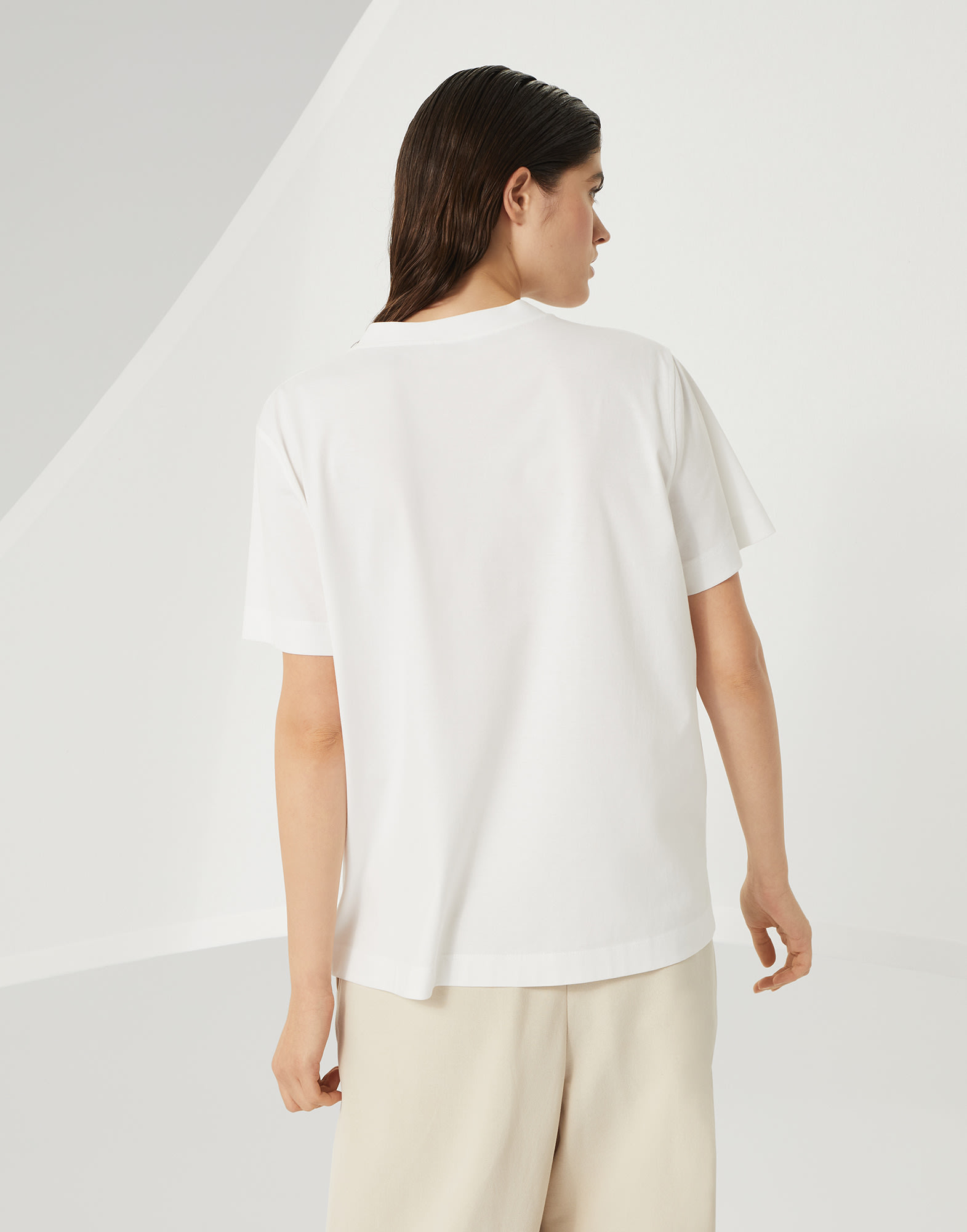 T-shirt with monili for Woman in White | Brunello Cucinelli T-shirt with monili for Woman in White | Brunello Cucinelli