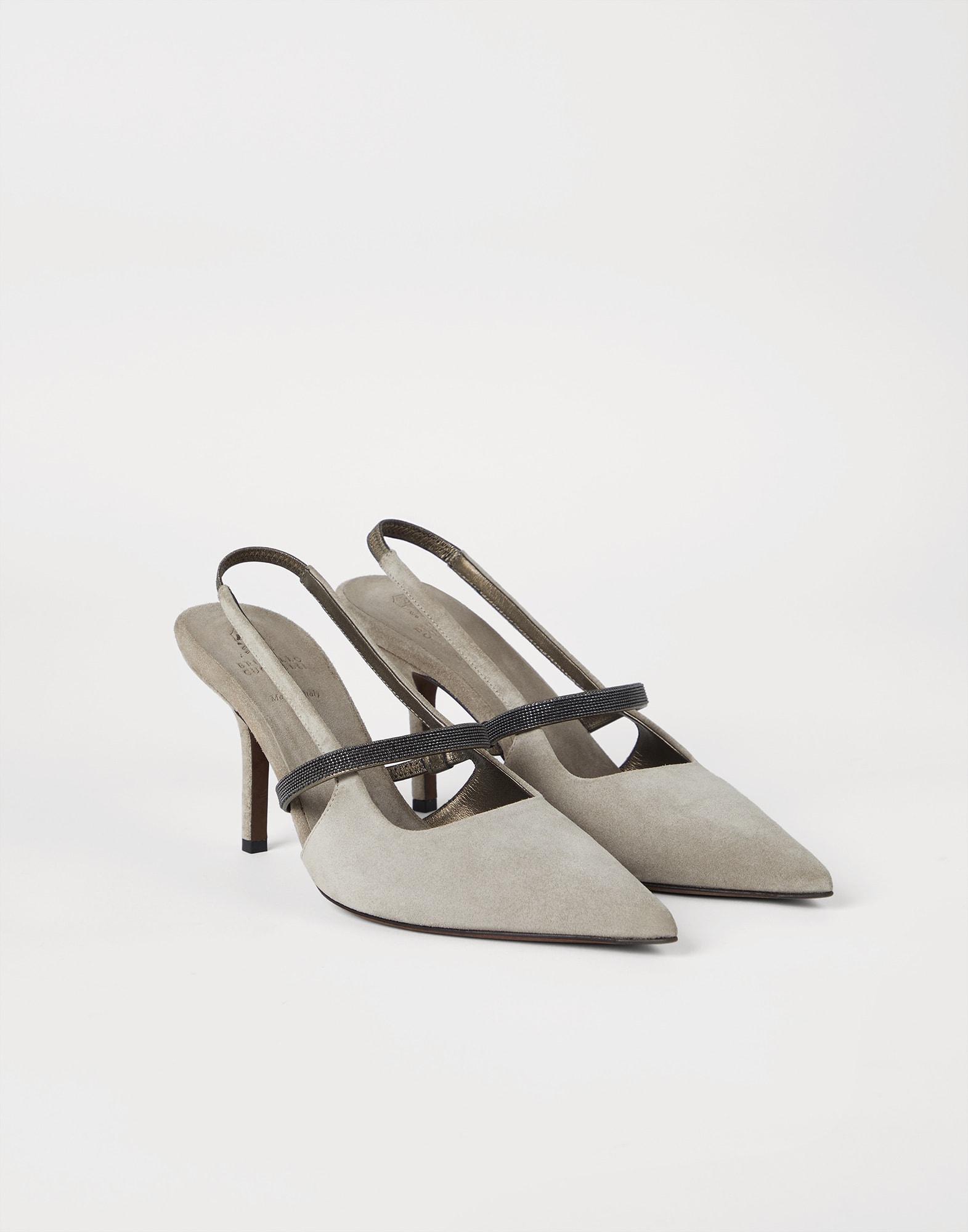 【送料&関税込】Brunello Cucinelli Suede City Heels With Pre Suede heels for Woman in Light Grey | Brunello Cucinelli
