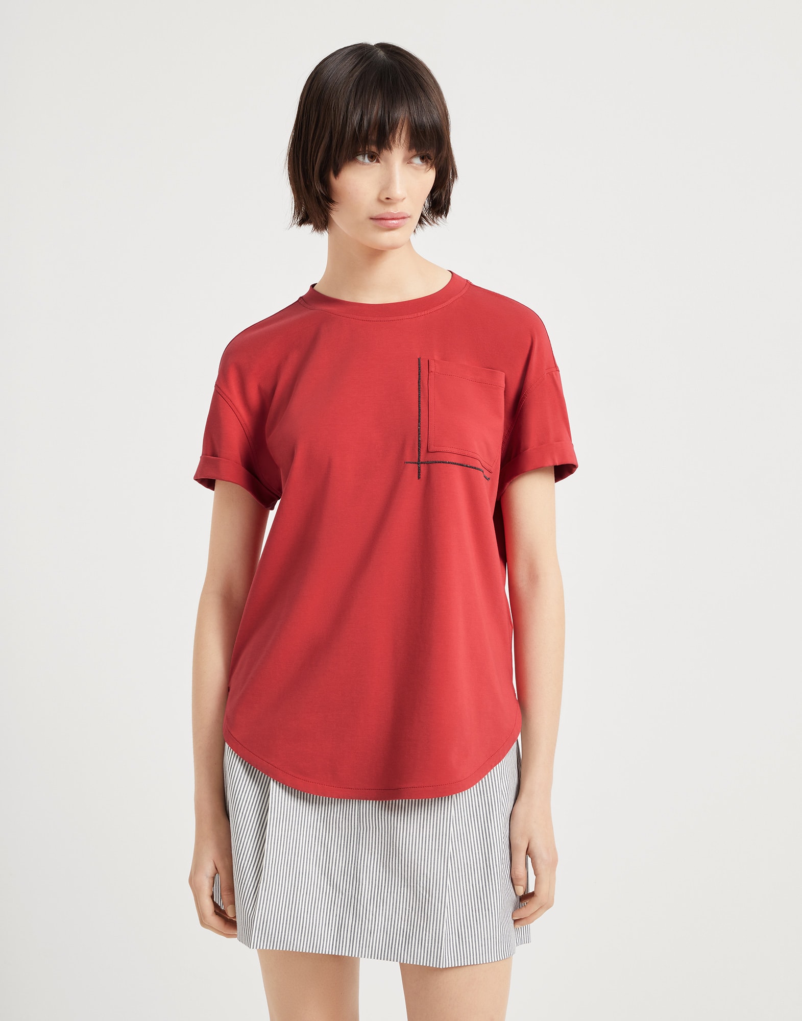 Jersey T-shirt for Woman in Red | Brunello Cucinelli Jersey T-shirt for Woman in Red | Brunello Cucinelli