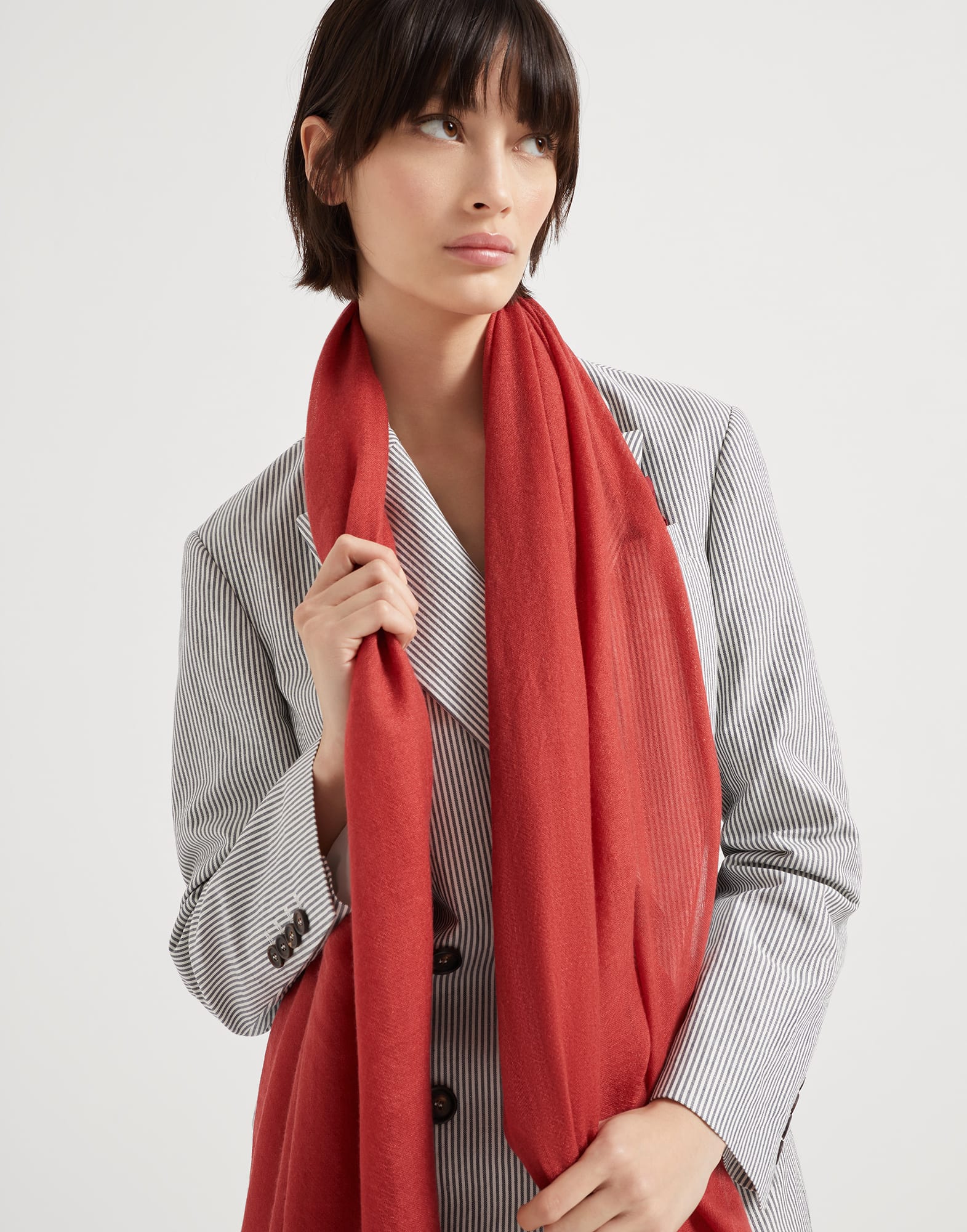 Cashmere and silk scarf for Woman in Red | Brunello Cucinelli Cashmere and silk scarf for Woman in Red | Brunello Cucinelli