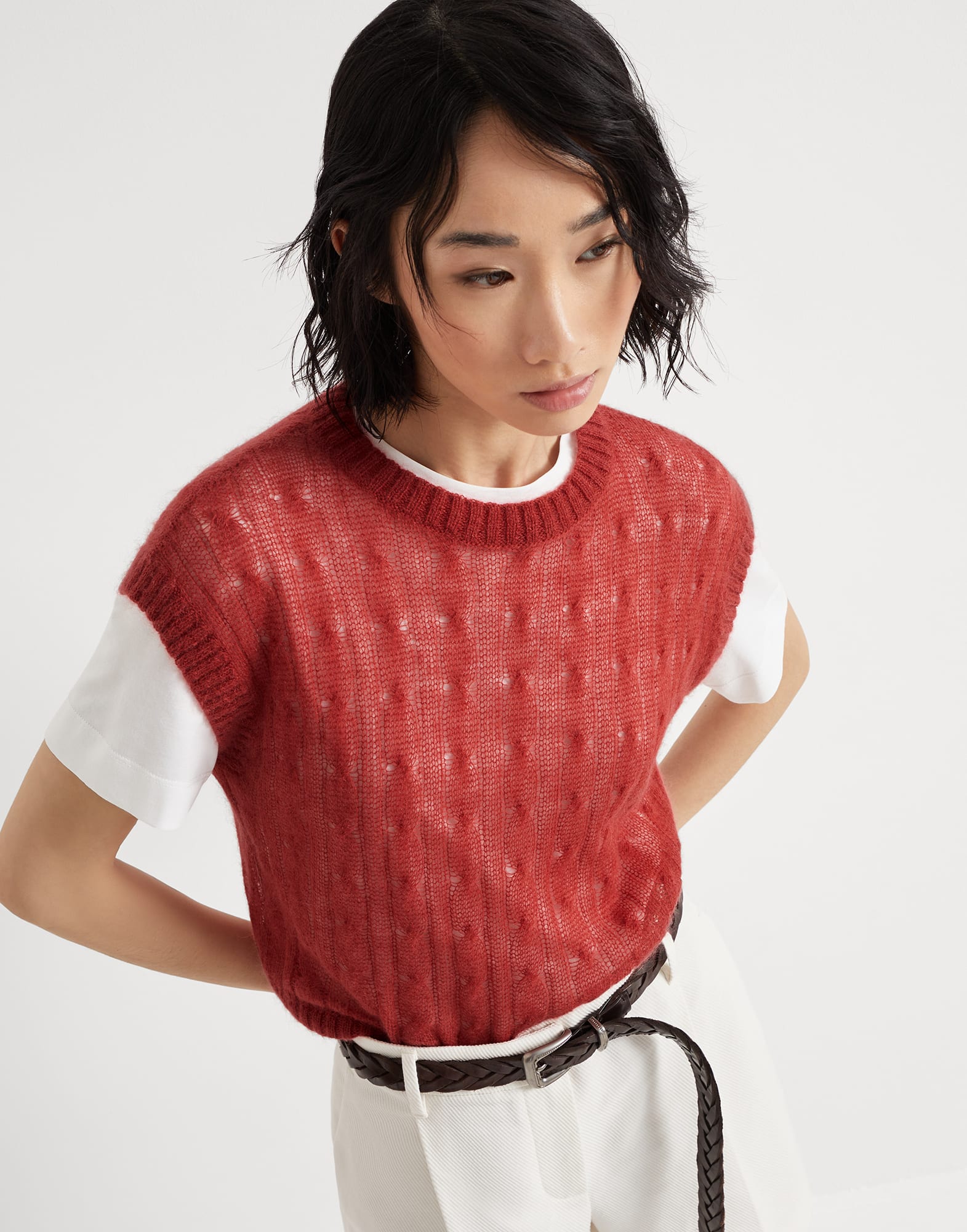 Knit T-shirt for Woman in Avio Blue | Brunello Cucinelli Knit T-shirt for Woman in Avio Blue | Brunello Cucinelli