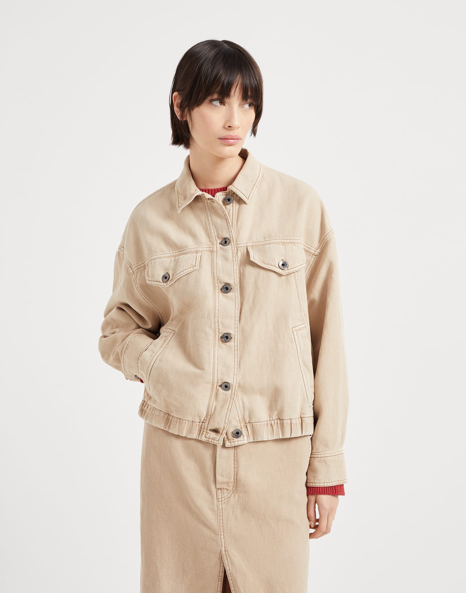Jacket with monili for Woman in Cool Beige | Brunello Cucinelli Jacket with monili for Woman in Cool Beige | Brunello Cucinelli