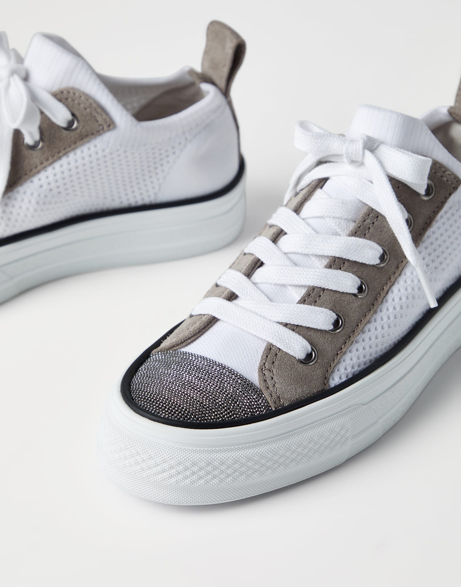 Sneakers with monili for Woman in White | Brunello Cucinelli Sneakers with monili for Woman in White | Brunello Cucinelli