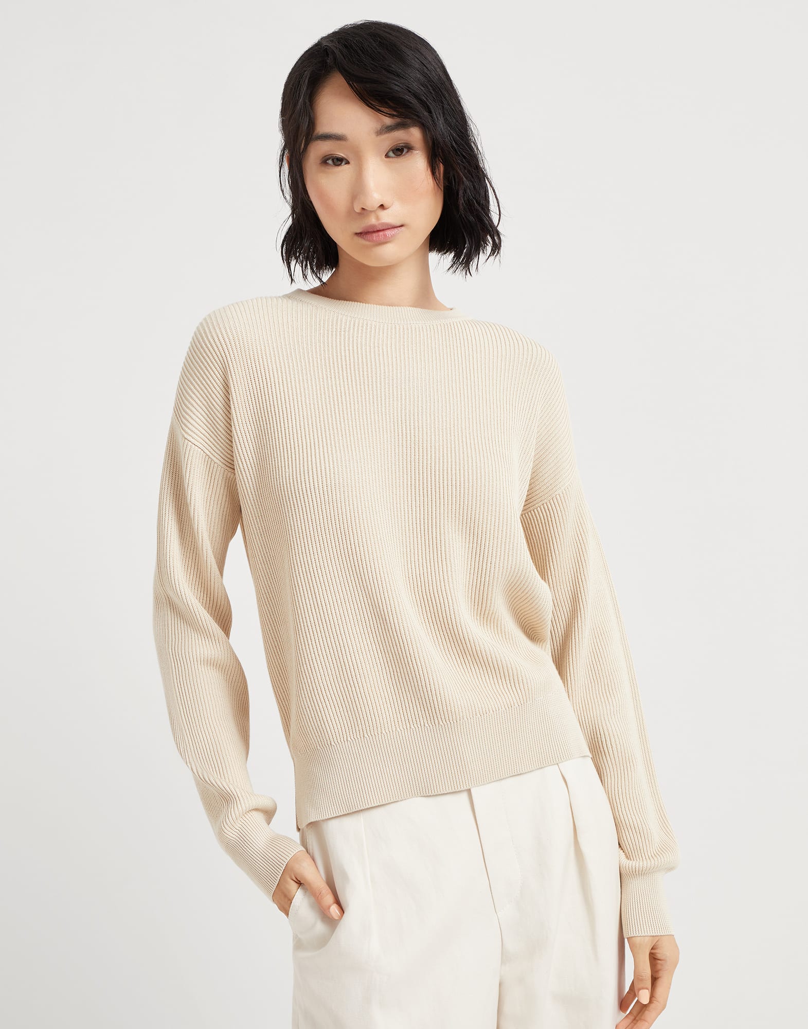 Cotton Ribbed Sweater Women's Cotton Cashmere Ribbed Long