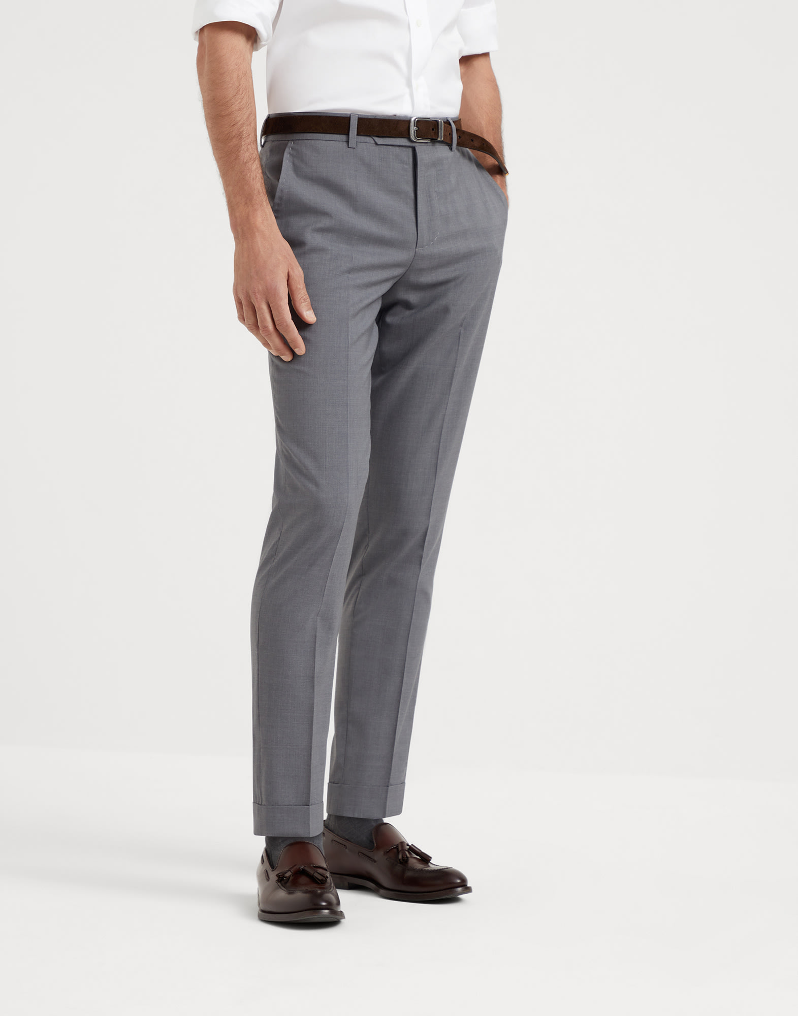 Formal fit trousers for Man in Grey | Brunello Cucinelli Formal fit trousers for Man in Grey | Brunello Cucinelli
