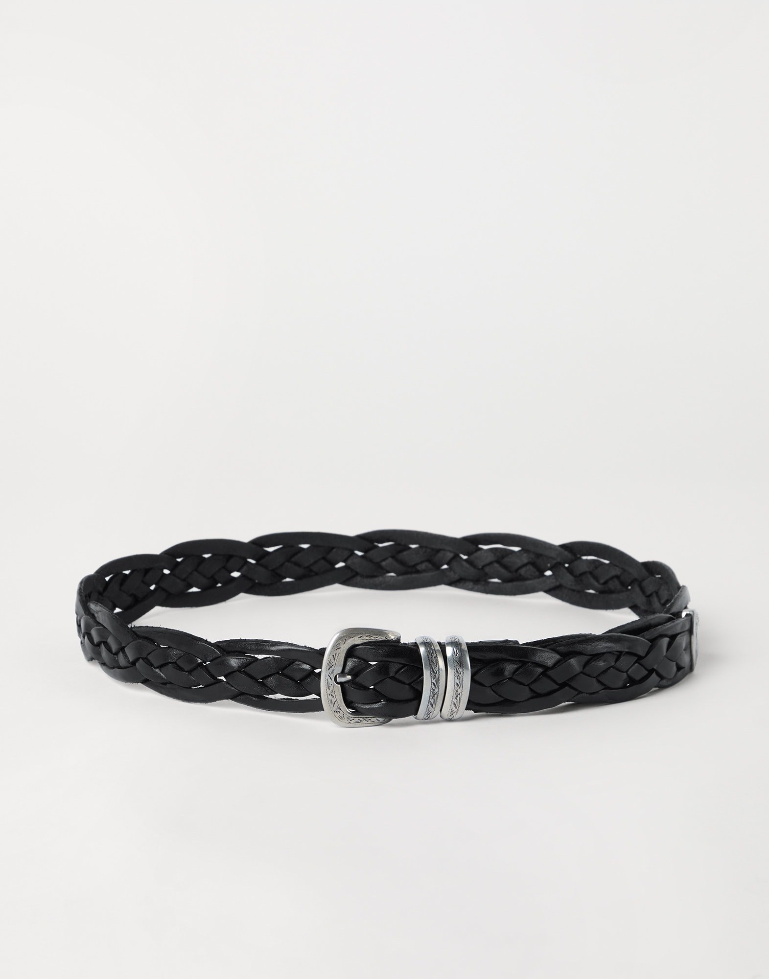 ブルネロクチネリ ベルト イタリア製 Belt with detailed buckle for Man in Black | Brunello Cucinelli