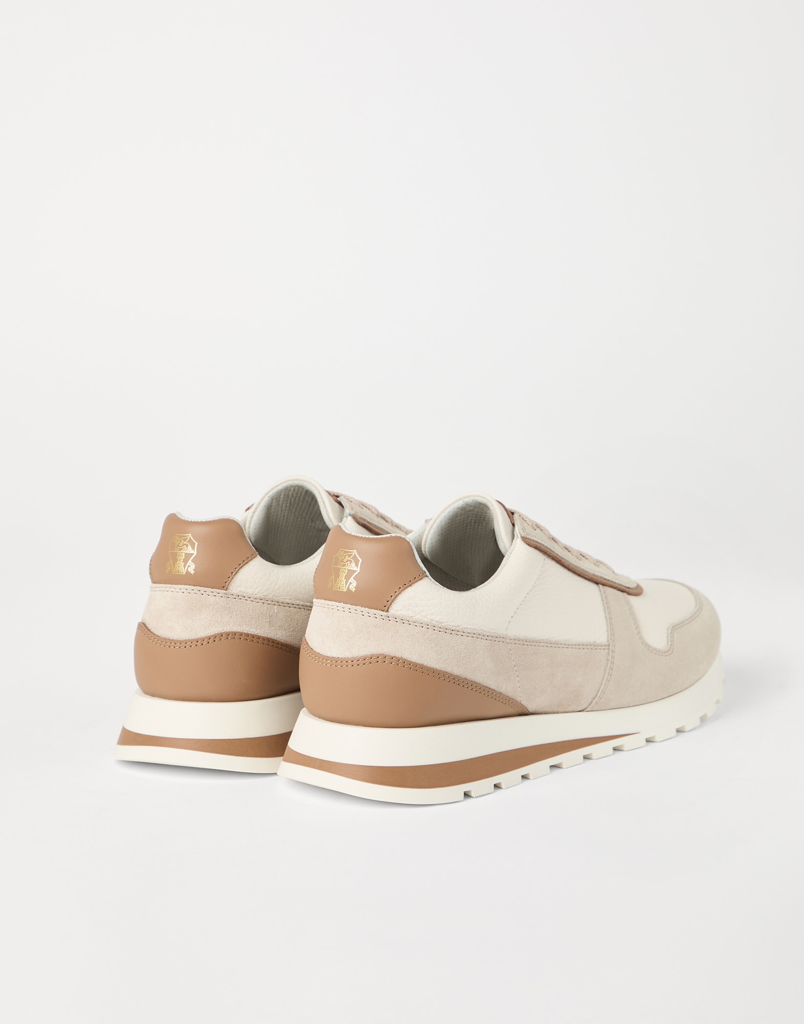 Calfskin and suede runners for Man in Beige | Brunello Cucinelli Calfskin and suede runners for Man in Beige | Brunello Cucinelli