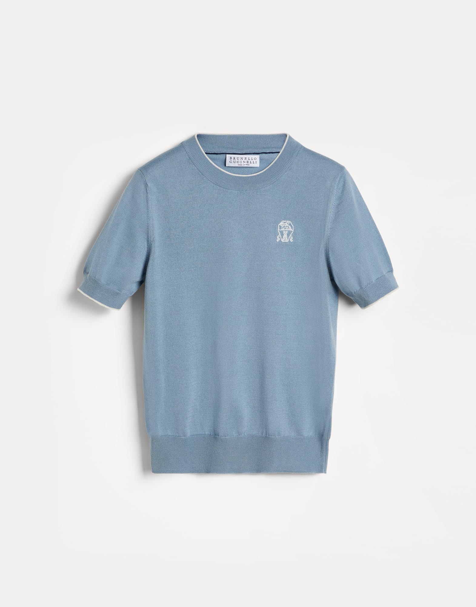Tシャツ・カットソー BRUNELLO CUCINELLI KNITTED COTTON T-SHIRT Knit T-shirt for Boys in Sky Blue | Brunello Cucinelli