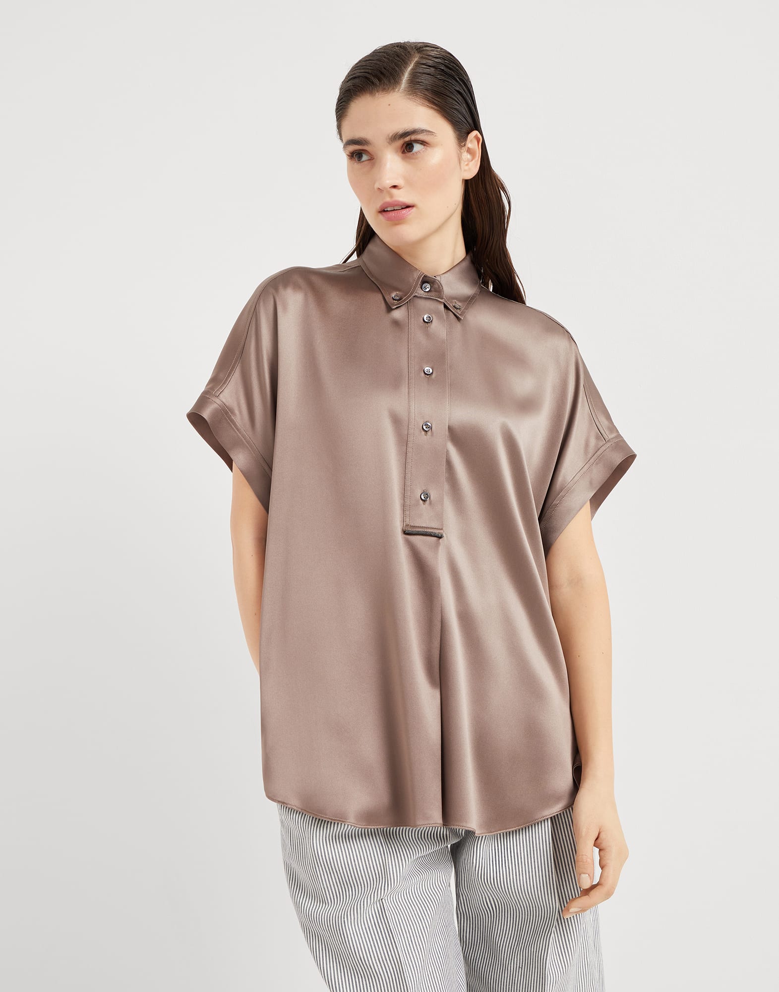 456y*ブルネロクチネリ シルク カシミヤ 袖レース ブラウス 456y*ブルネロクチネリ シルク カシミヤ 袖レース ブラウス