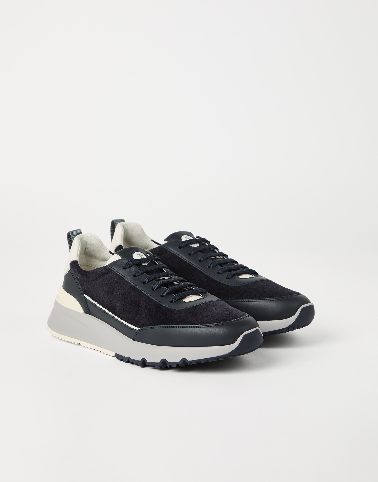 Brunello Cucinelli|SNEAKERS (MZUSGGO278 CMA07) Suede and calfskin runners for Man in White | Brunello Cucinelli