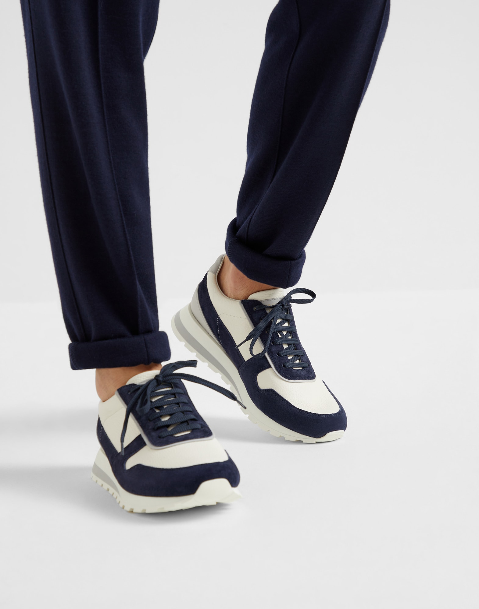 Calfskin and suede runners for Man in Beige | Brunello Cucinelli Calfskin and suede runners for Man in Beige | Brunello Cucinelli