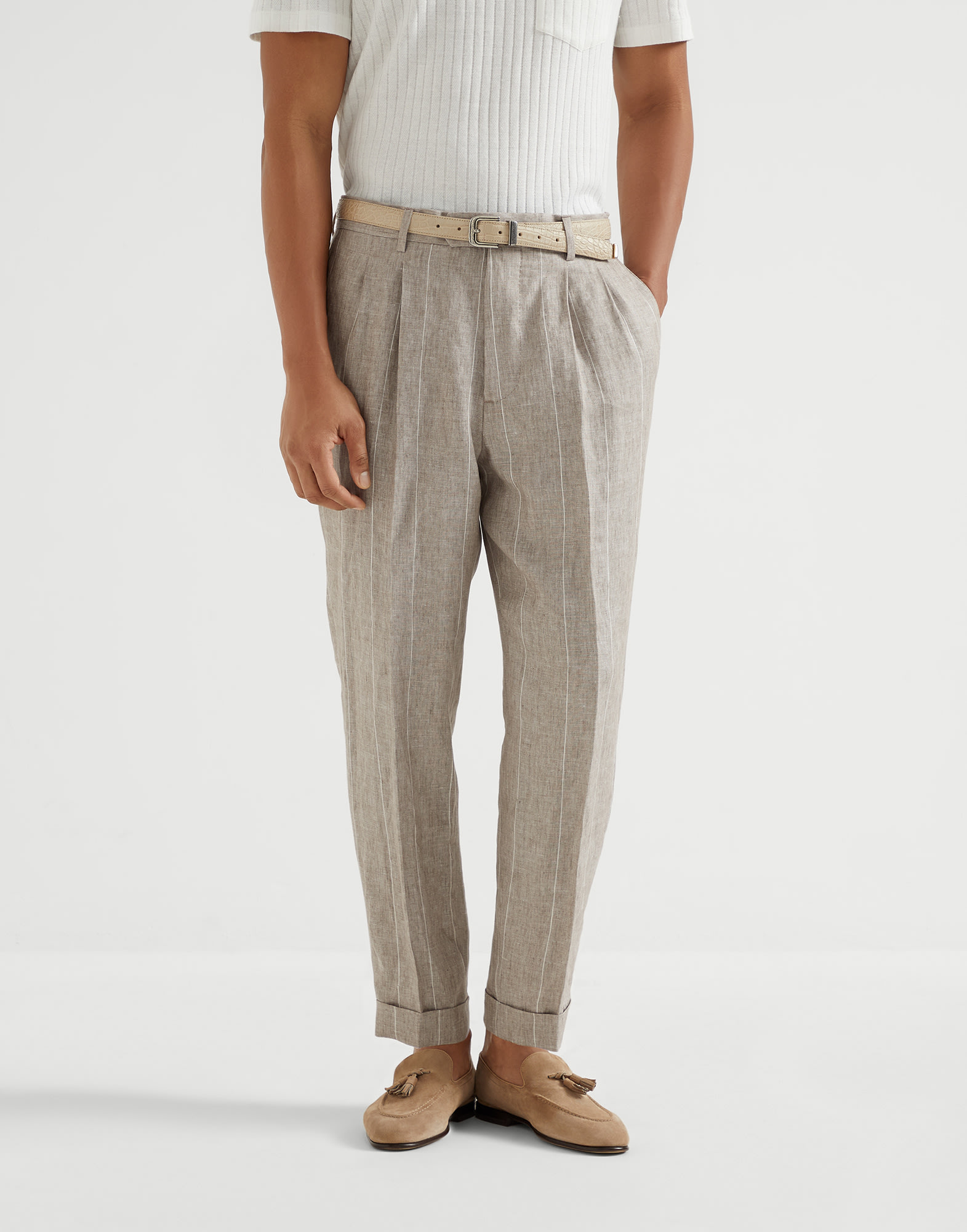 メンズ 向け パナマ ピンストライプ ワイドトラウザーズ メンズ 向け パナマ ピンストライプ ワイドトラウザーズ