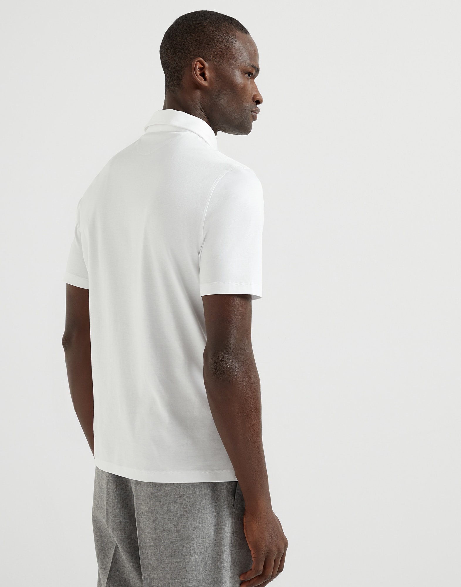 Polo with shirt collar for Man in White | Brunello Cucinelli Polo with shirt collar for Man in White | Brunello Cucinelli