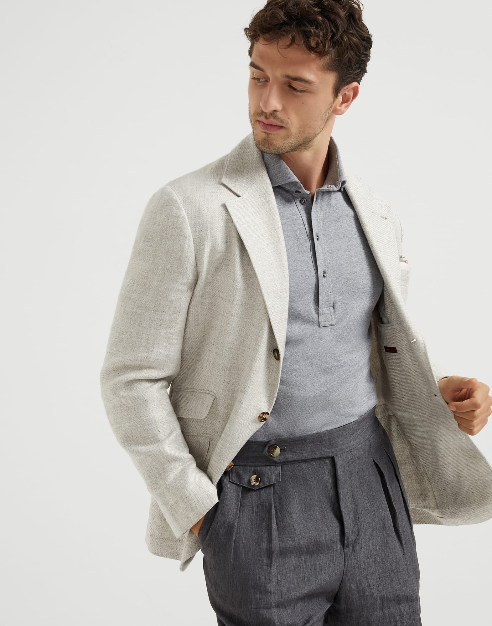 Jersey polo shirt Medium Grey Man - Brunello Cucinelli