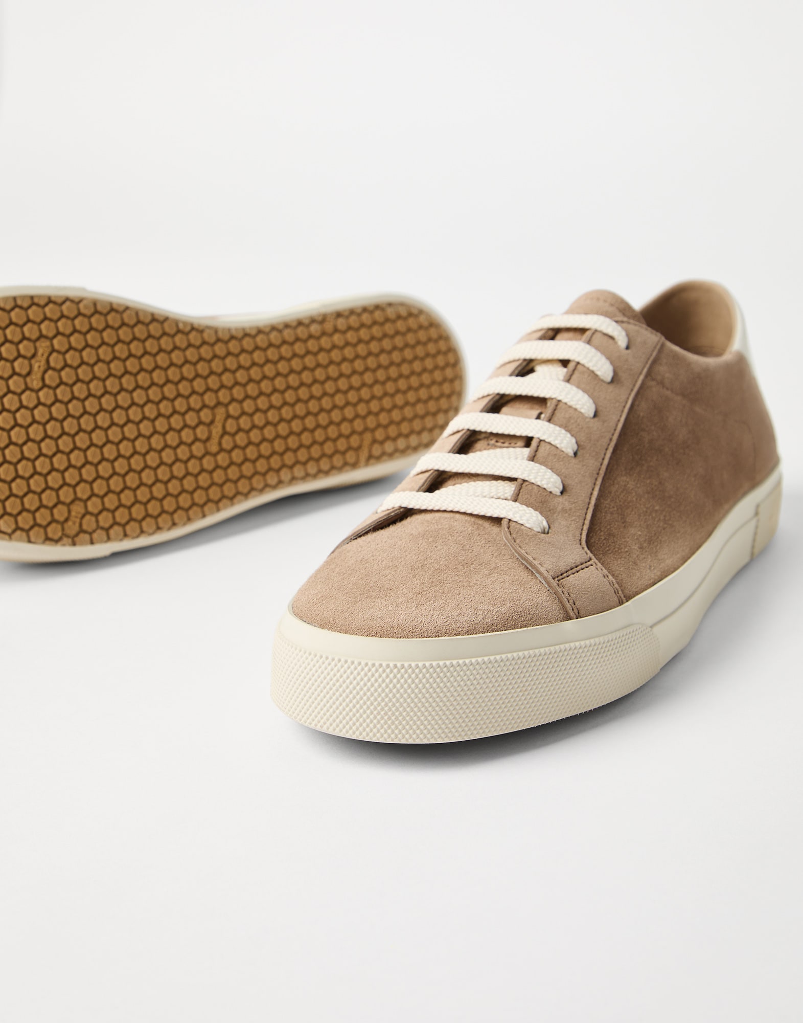 Suede sneakers for Man in White | Brunello Cucinelli Suede sneakers for Man in White | Brunello Cucinelli
