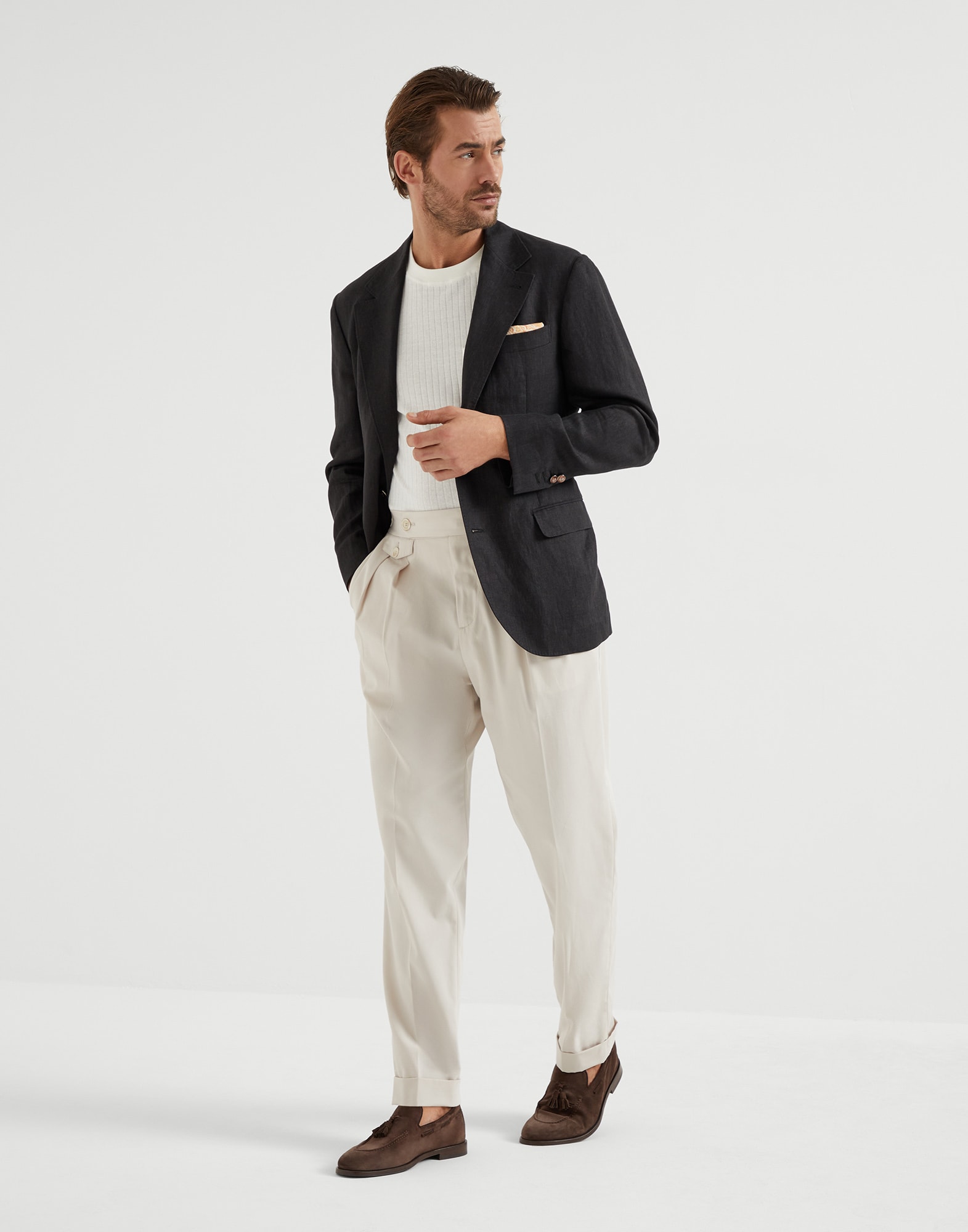 Linen unconstructed blazer for Man in Black | Brunello Cucinelli Linen unconstructed blazer for Man in Black | Brunello Cucinelli