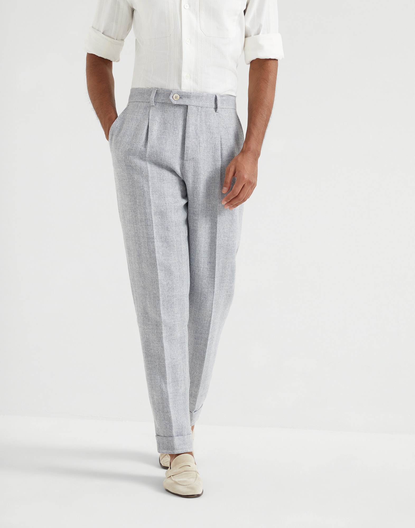 パンツ BRUNELLO CUCINELLI TROUSER (MH567P8492 C011 LIGHT GREY) Diagonal twill trousers for Man in Light Grey | Brunello