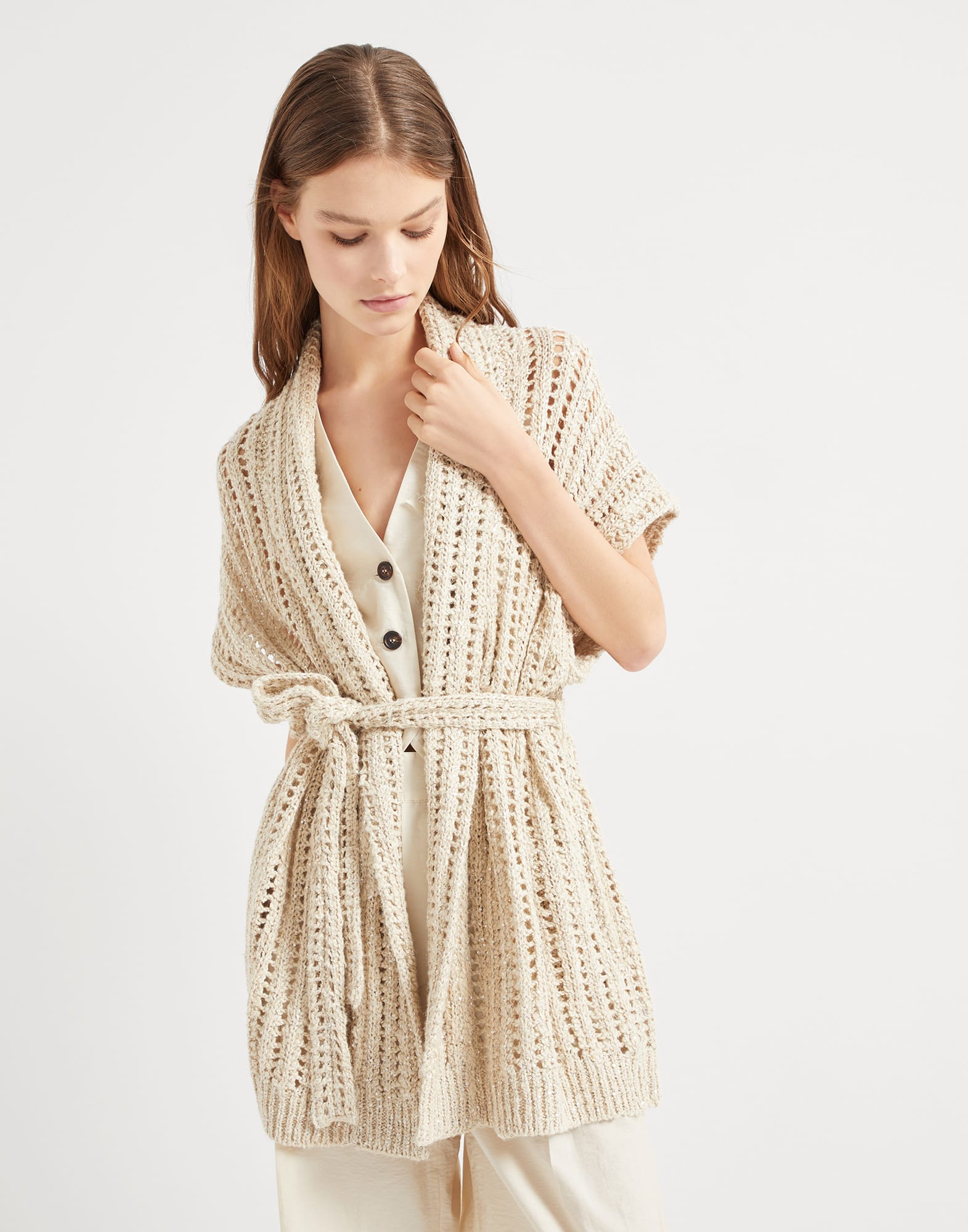 アウターその他 BRUNELLO CUCINELLI DAZZLING CARDIGAN Dazzling cardigan for Woman in Buff | Brunello Cucinelli
