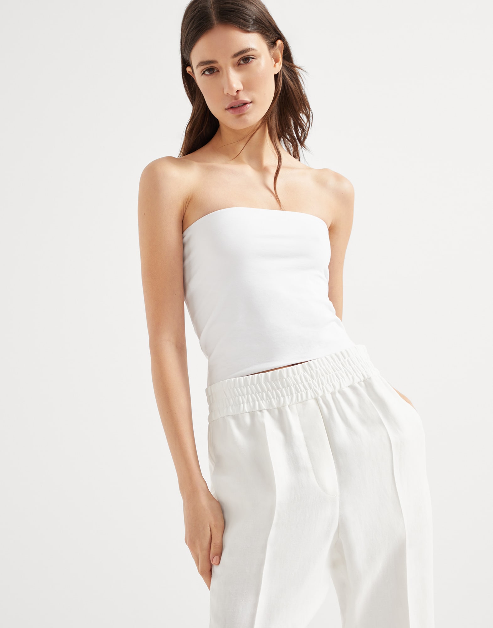 Pull-on trousers for Woman in White | Brunello Cucinelli Pull-on trousers for Woman in White | Brunello Cucinelli