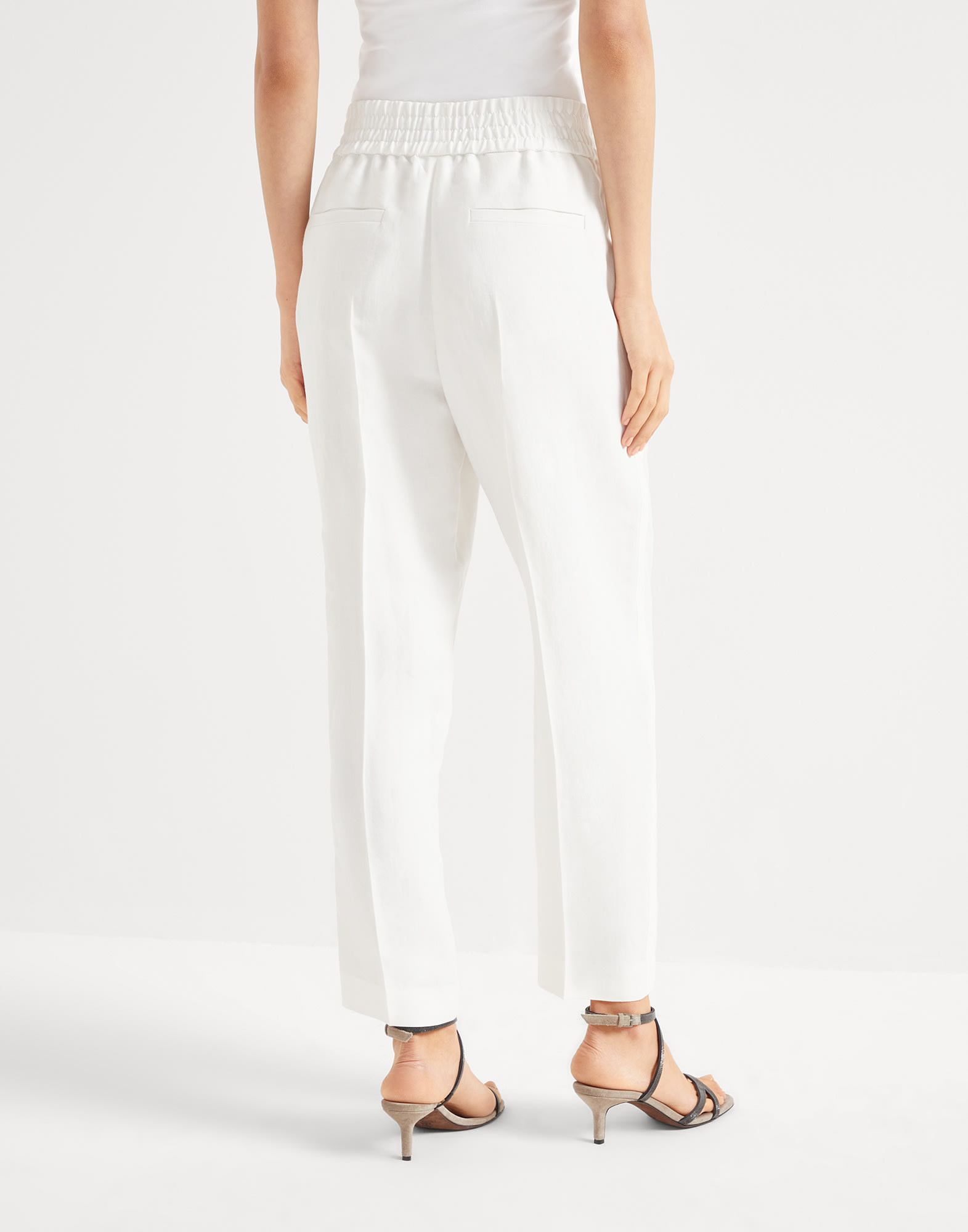 Pull-on trousers for Woman in White | Brunello Cucinelli Pull-on trousers for Woman in White | Brunello Cucinelli