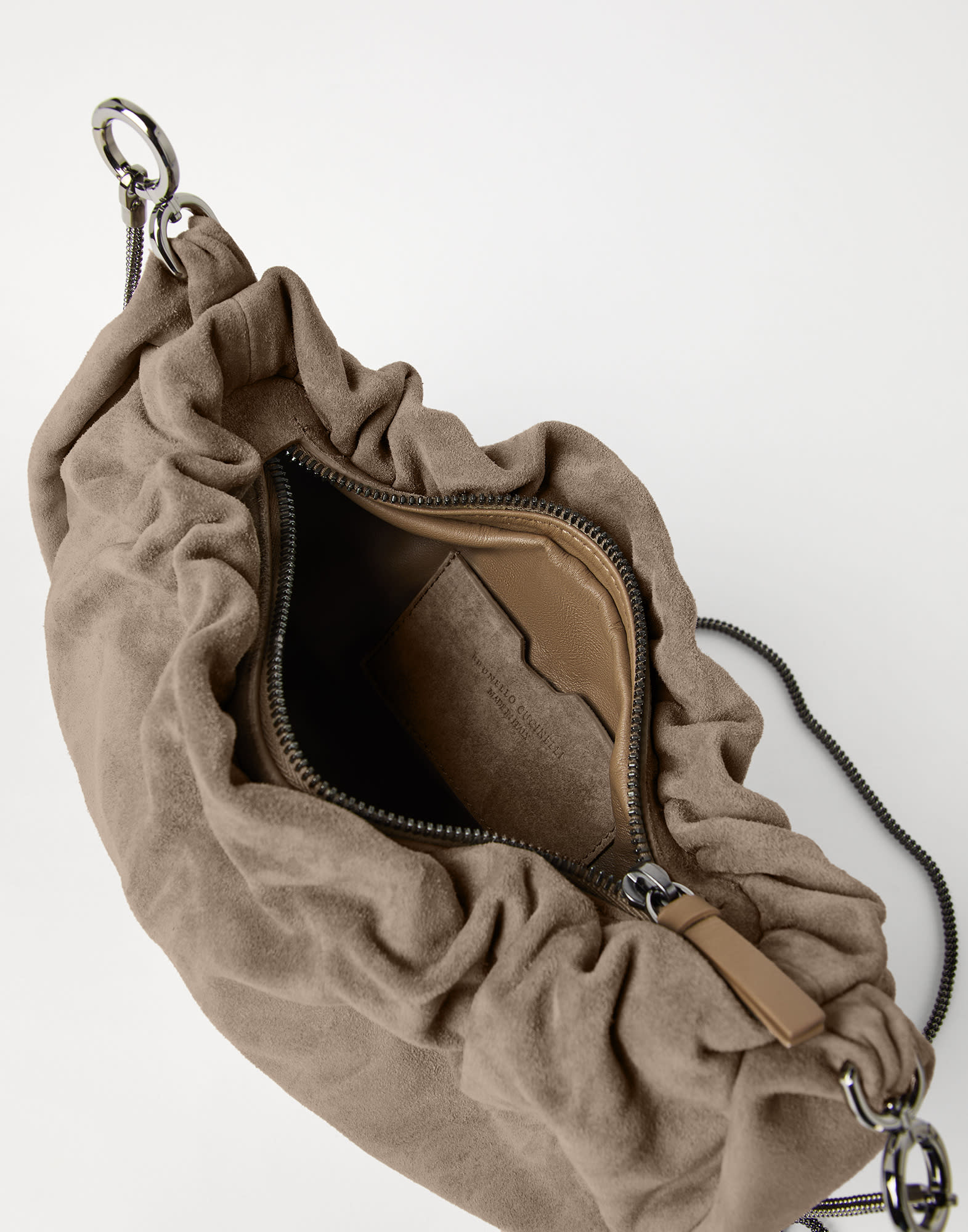 【関税込み】BRUNELLO CUCINELLI Hobo Brioche' crossbody bag Suede Brioche Hobo bag for Woman in Sage | Brunello Cucinelli