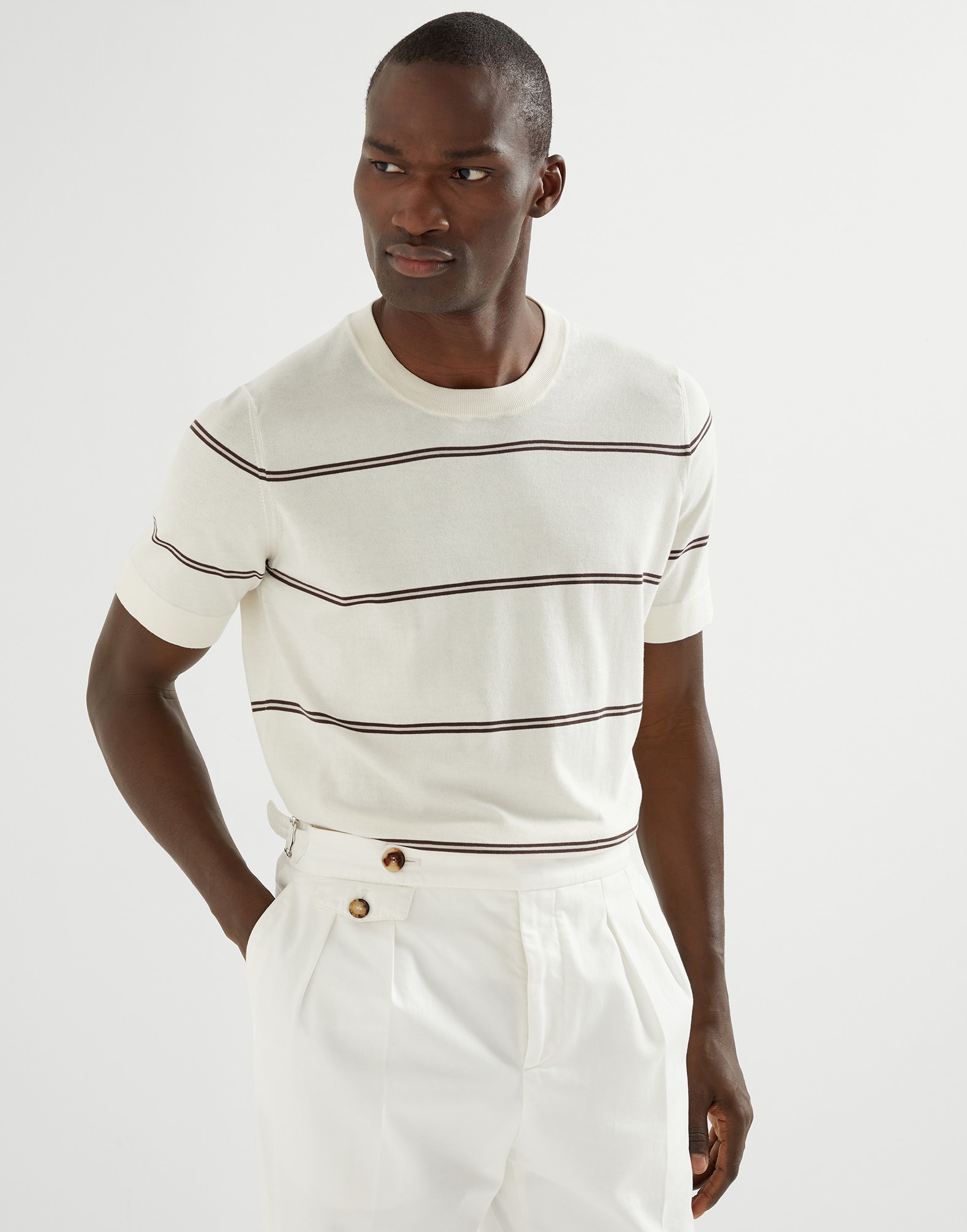 Striped T-shirt Ecru Man - Brunello Cucinelli