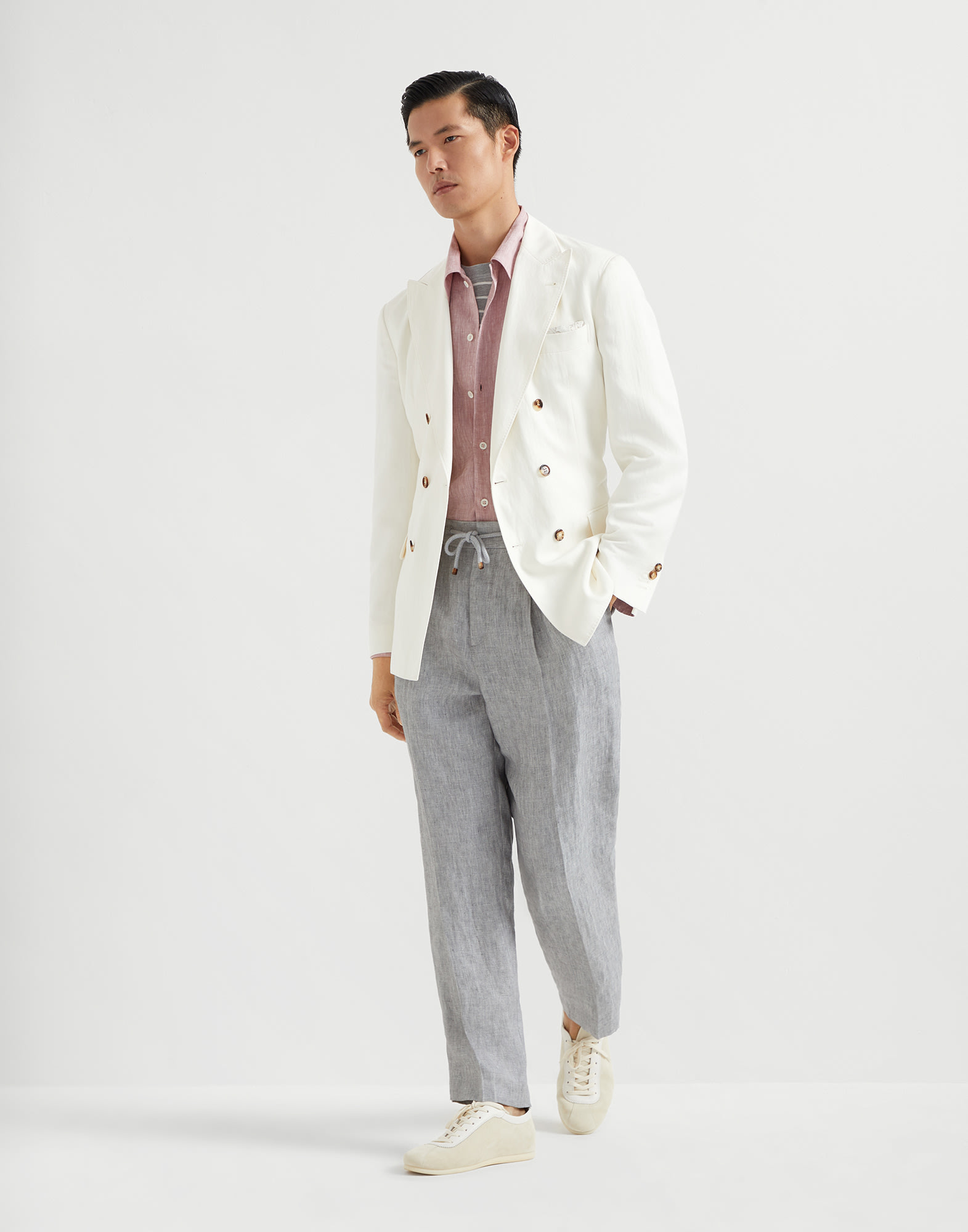 Striped jersey T-shirt for Man in Navy Blue | Brunello Cucinelli Striped jersey T-shirt for Man in Navy Blue | Brunello Cucinelli