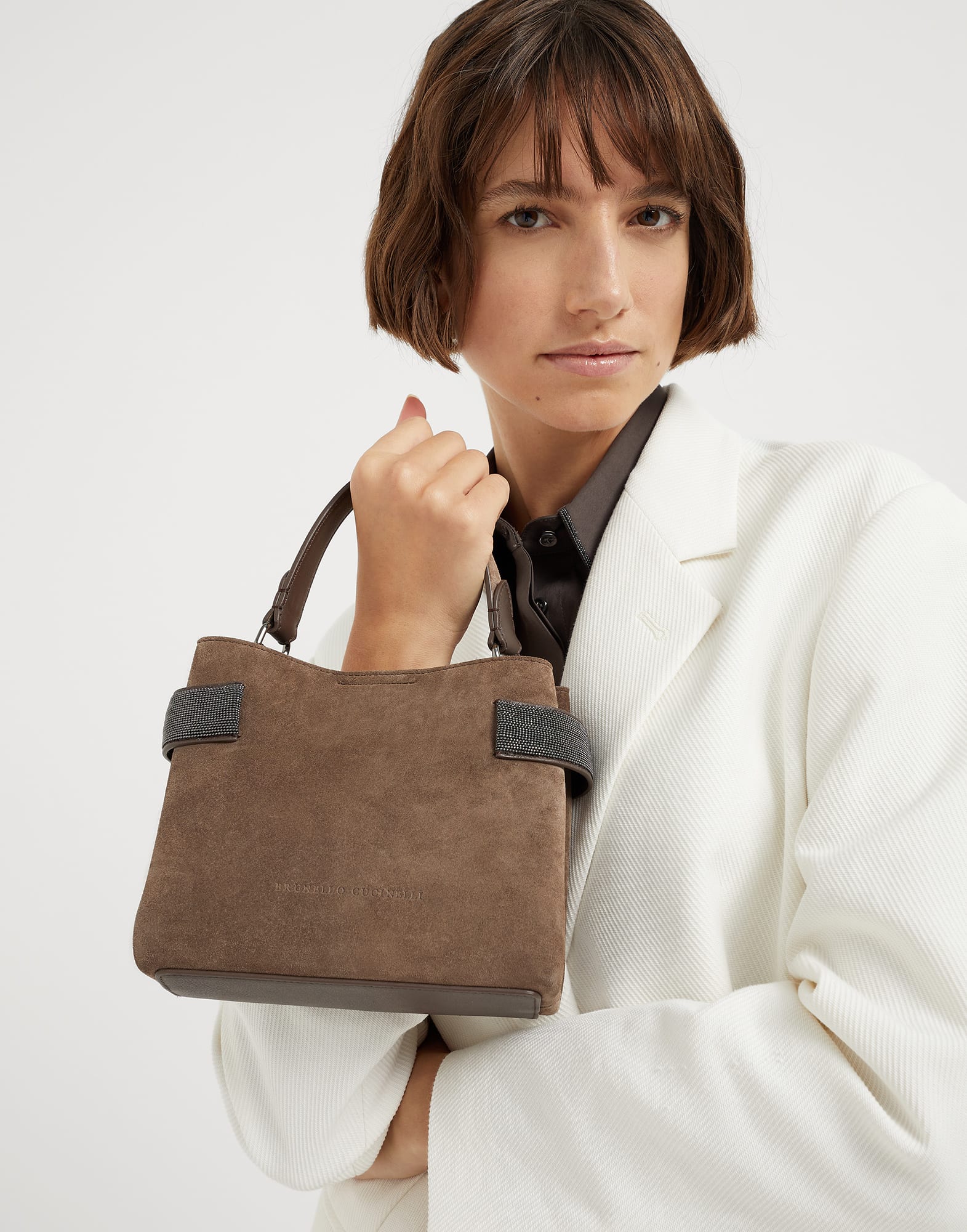 Small Top-Handle Essence bag for Woman in Brown | Brunello Small Top-Handle Essence bag for Woman in Brown | Brunello