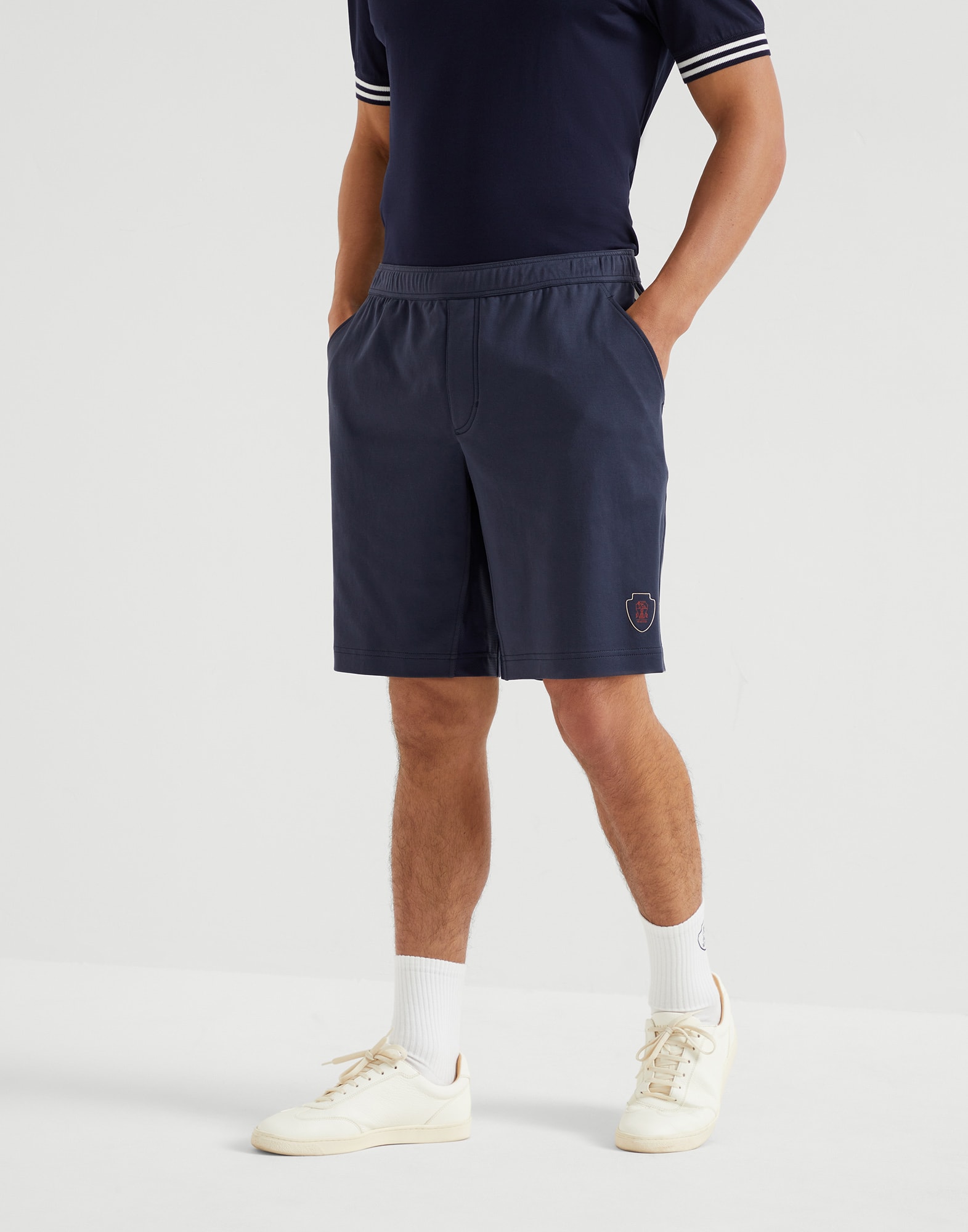 Interlock Bermuda shorts for Man in Blue | Brunello Cucinelli Interlock Bermuda shorts for Man in Blue | Brunello Cucinelli