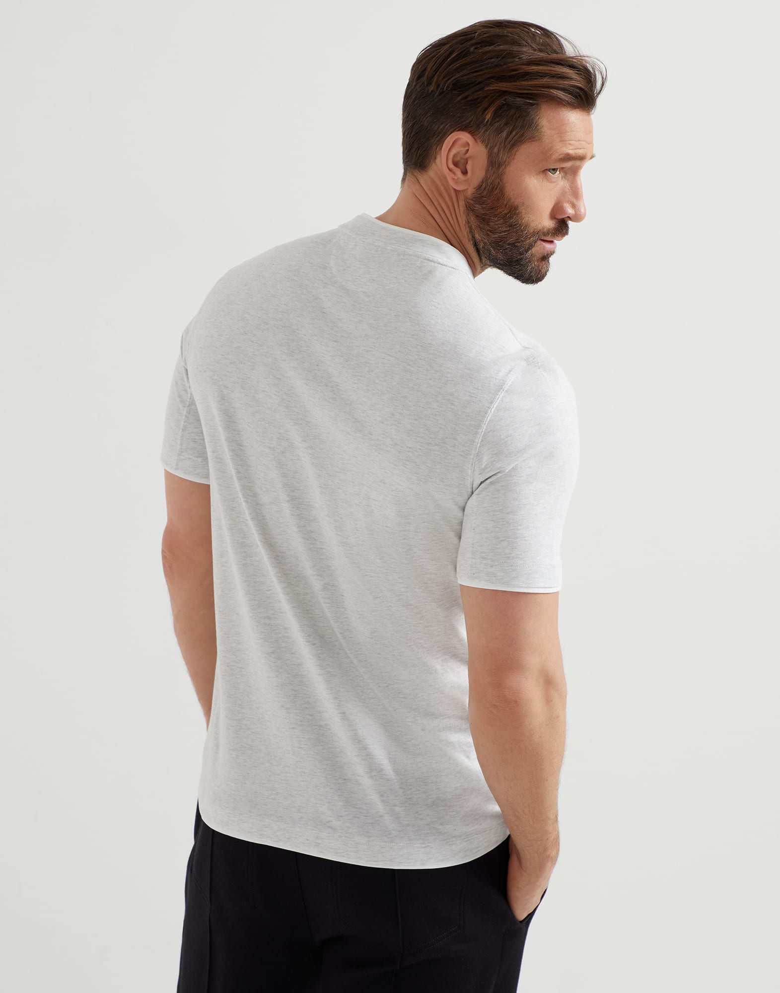 T-shirt with faux-layering for Man in Black | Brunello Cucinelli T-shirt with faux-layering for Man in Black | Brunello Cucinelli