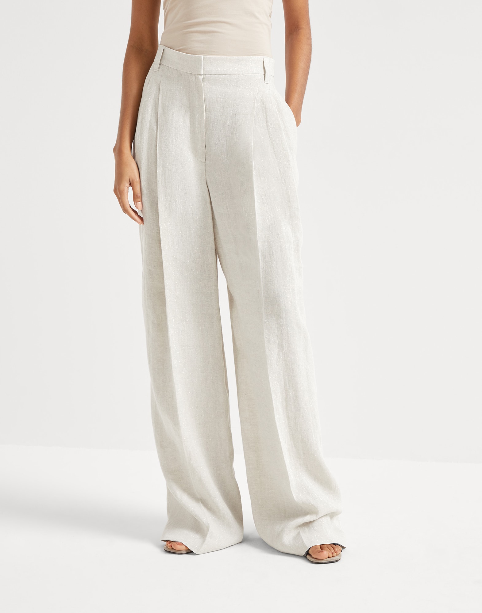 【関税込み】BRUNELLO CUCINELLI SPARKLING PANTS Wide trousers for Woman in Beige | Brunello Cucinelli